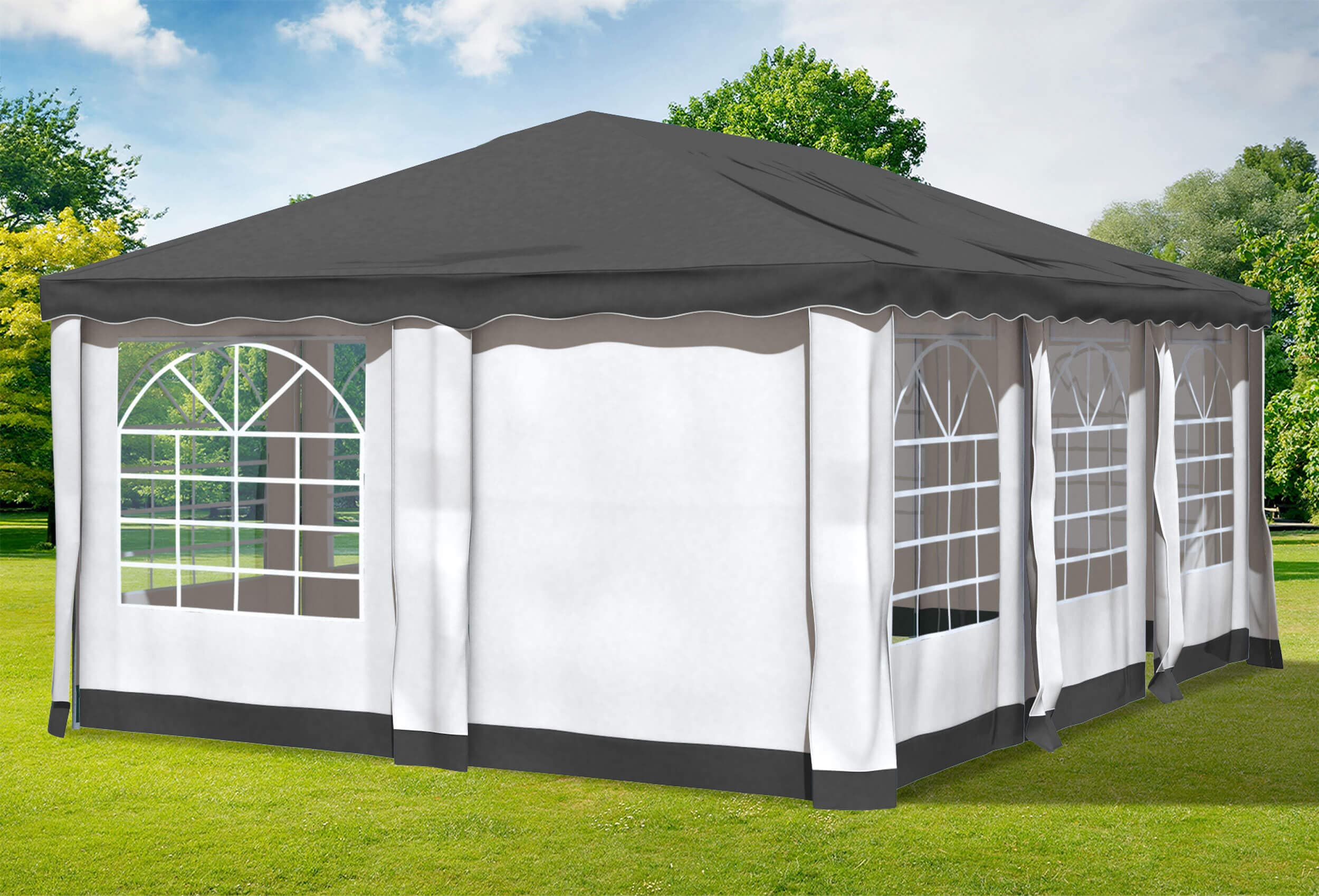 4x6 m Pavillon, Polyester PVC Deluxe anthrazit