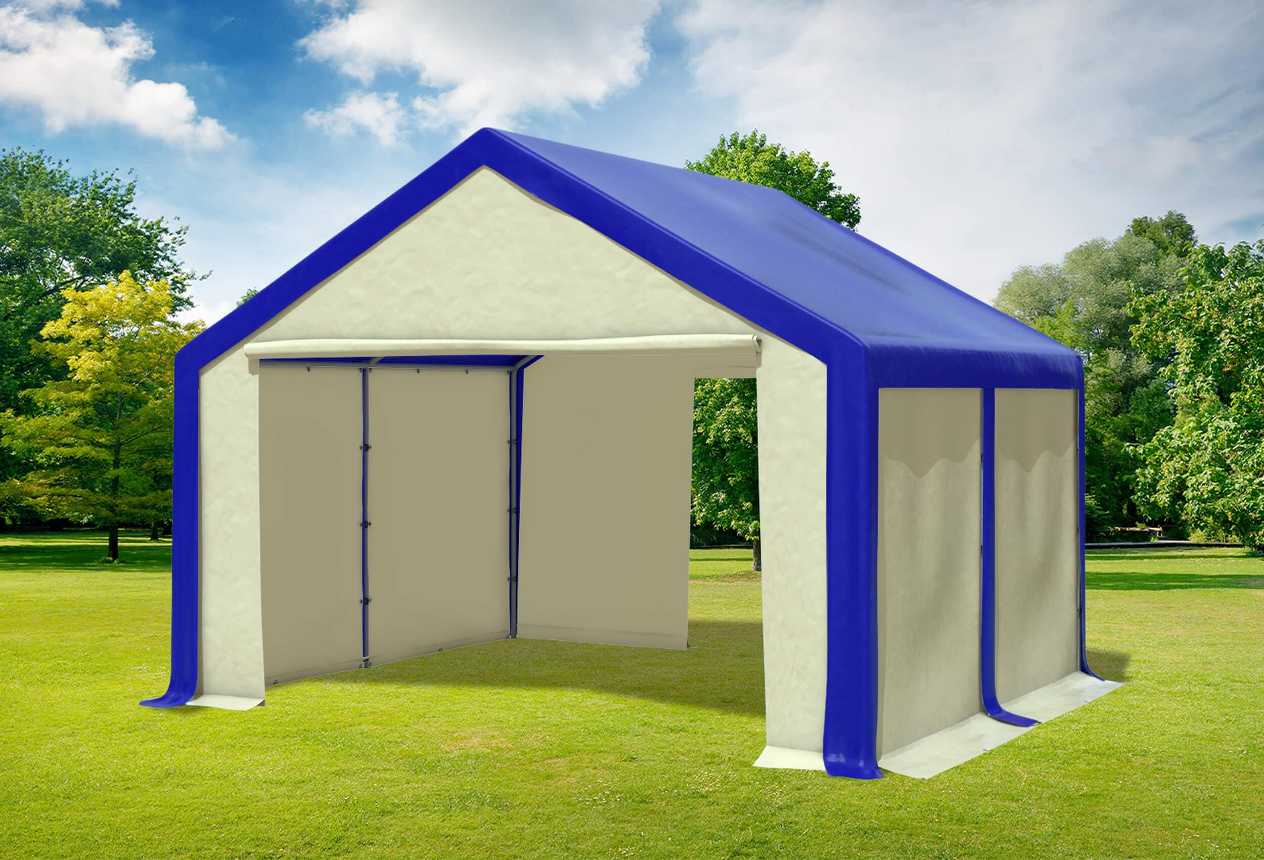 4x4 m Partyzelt, PVC blau beige