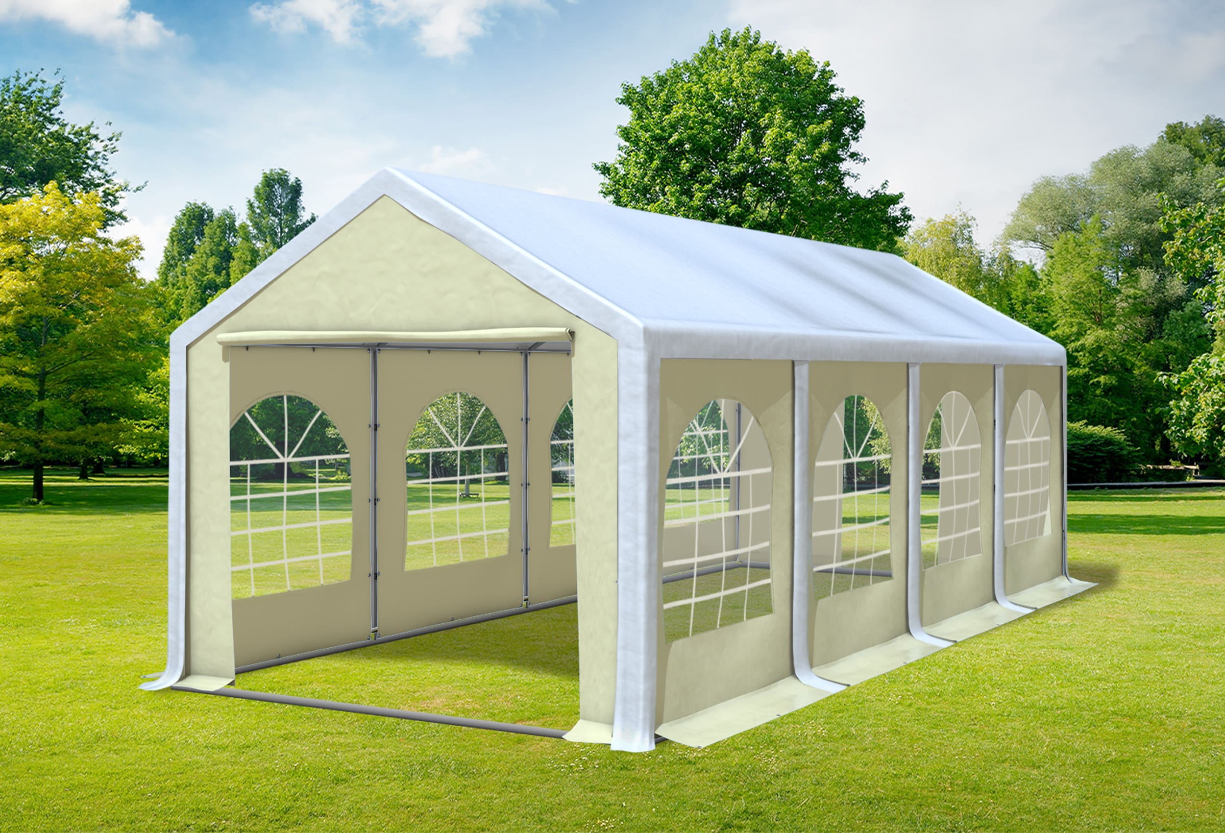 3x8 m Partyzelt, PVC weiß beige