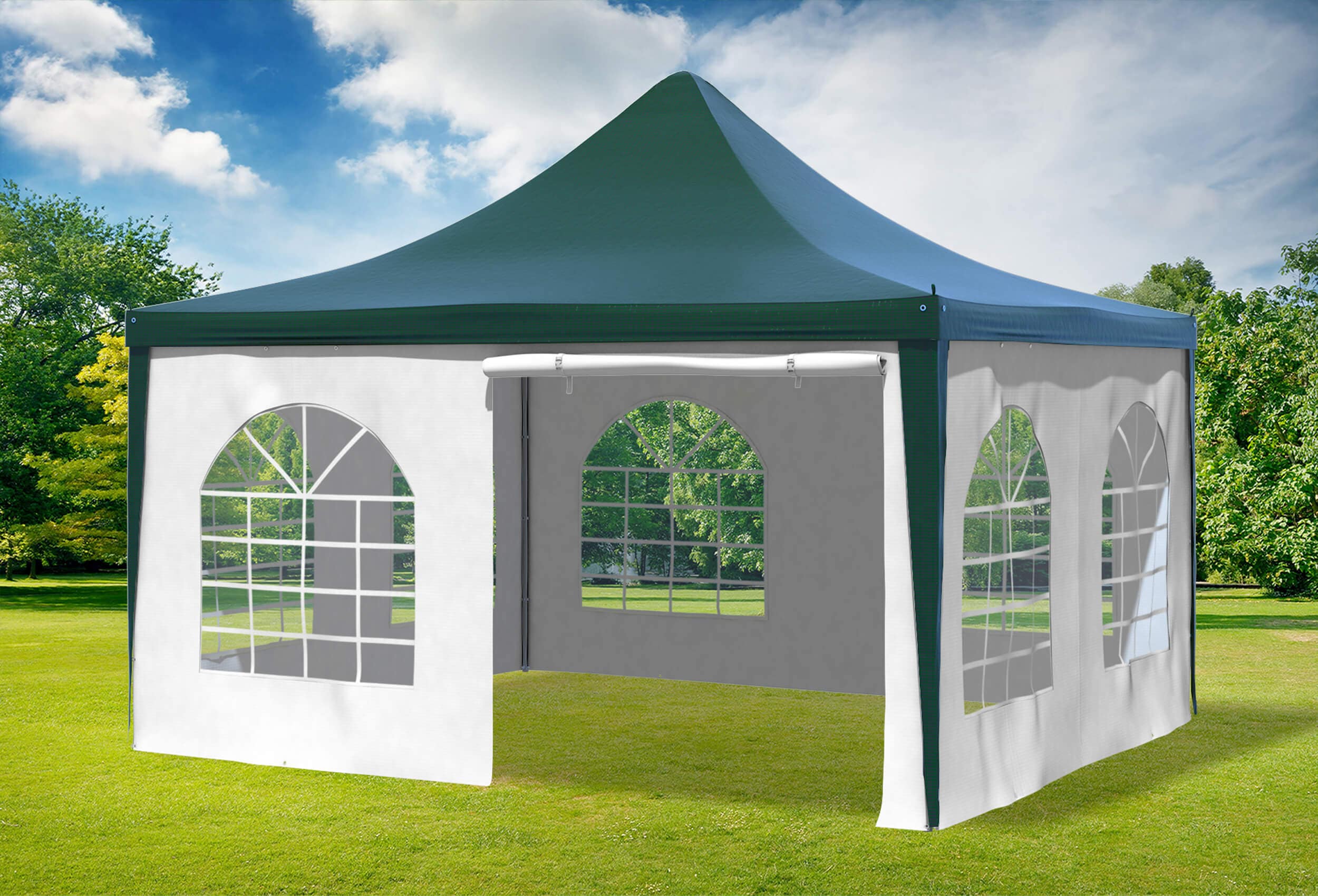 4x4 m Pavillon, PVC Arabica grün weiß