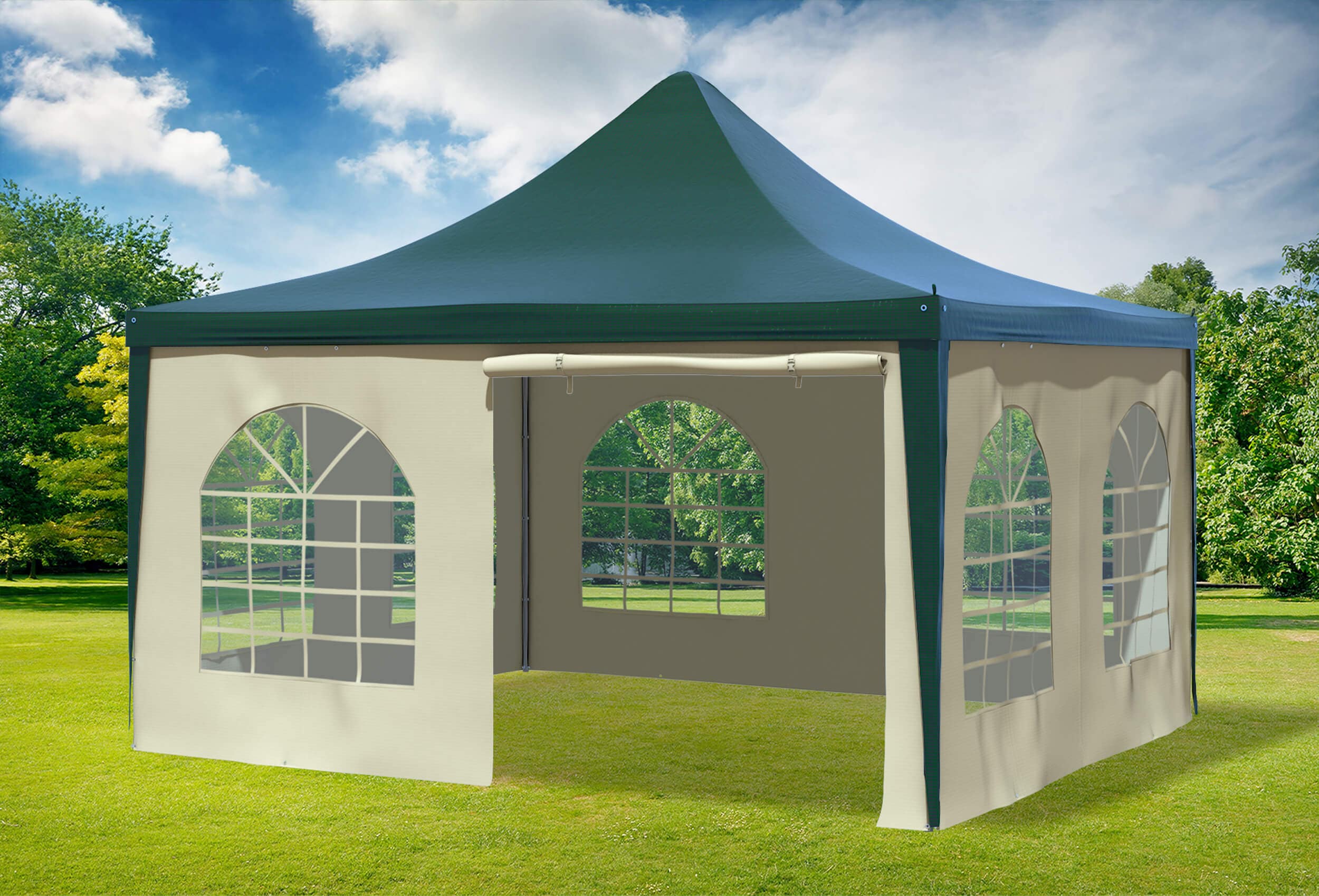 4x4 m Pavillon, PVC Arabica grün beige