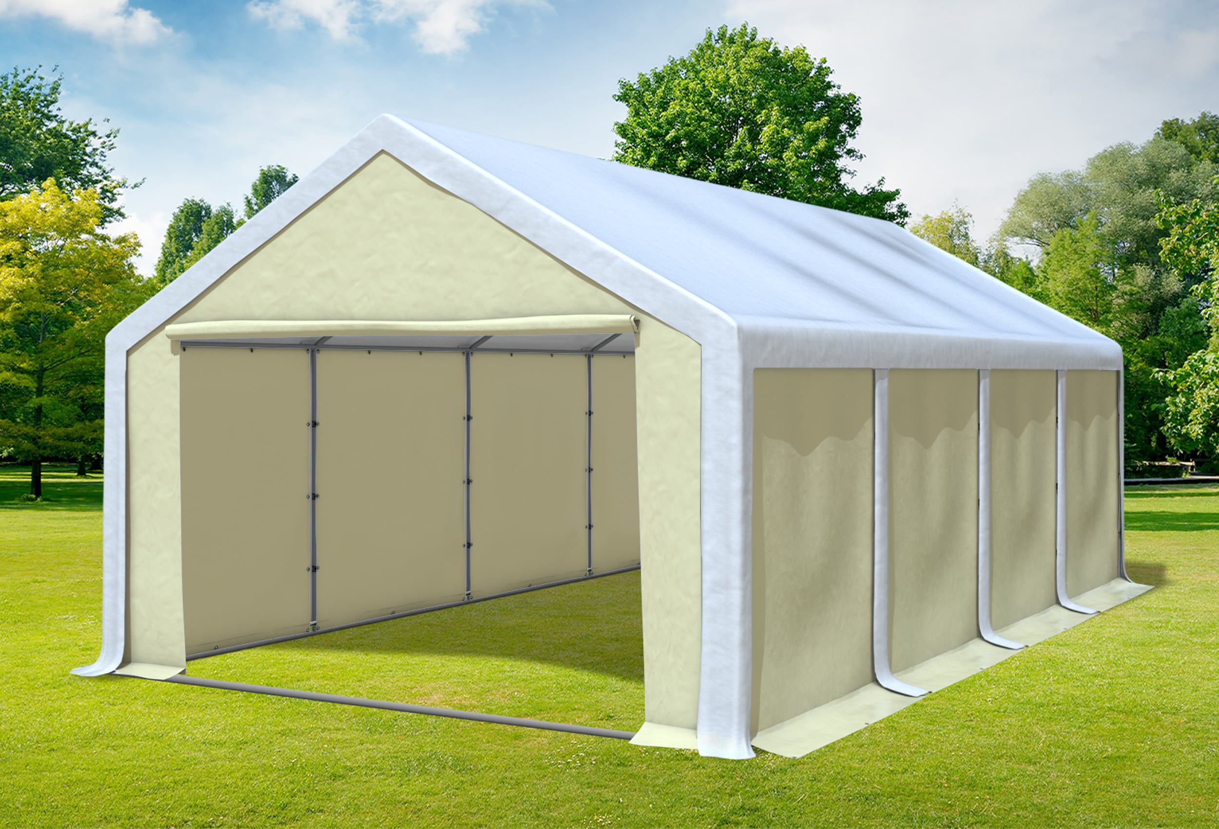 4x8 m Partyzelt, PVC weiß beige