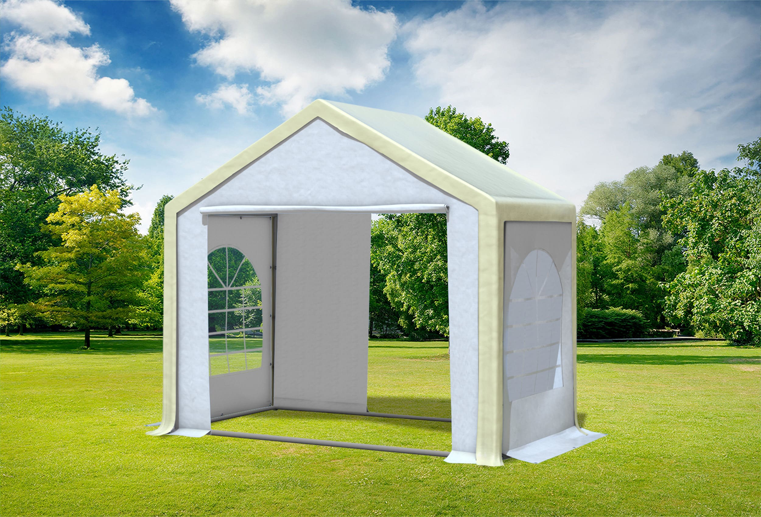 3x2 m Partyzelt, PVC beige weiß