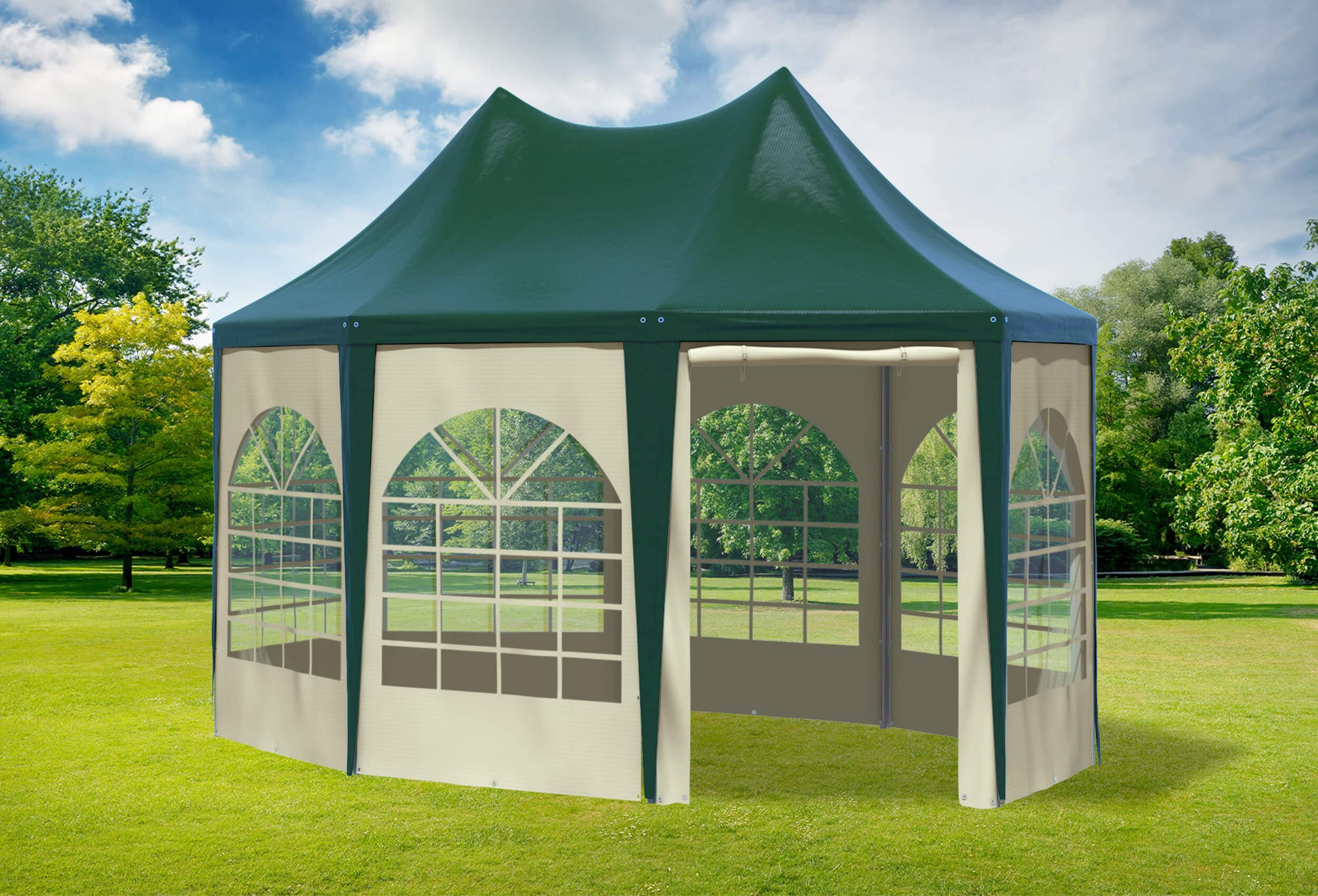 3x4,1 m Pavillon, PVC Arabica grün beige