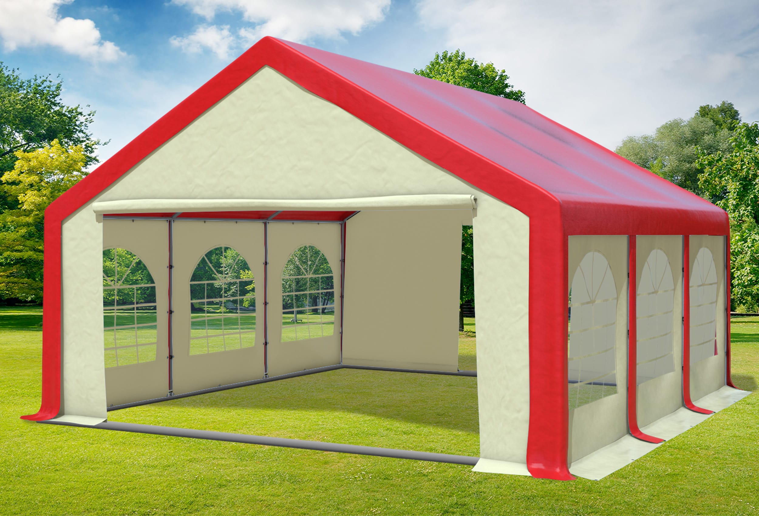 5x6 m Partyzelt, PVC rot beige