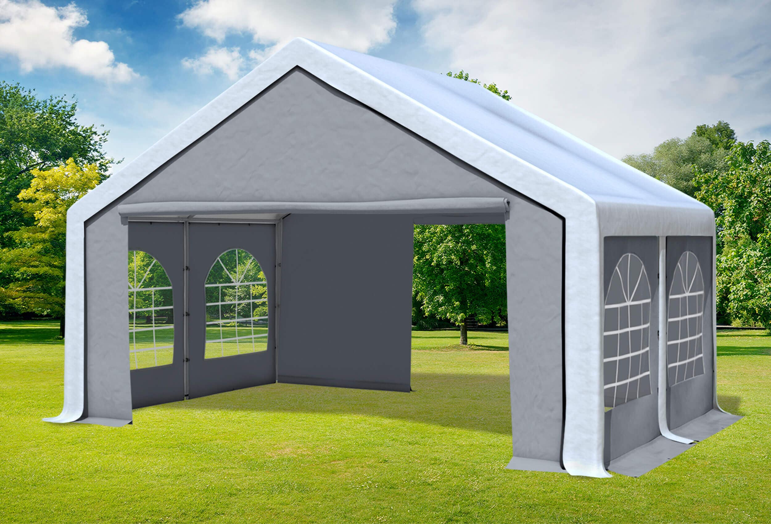 5x4 m Partyzelt, PVC weiß grau