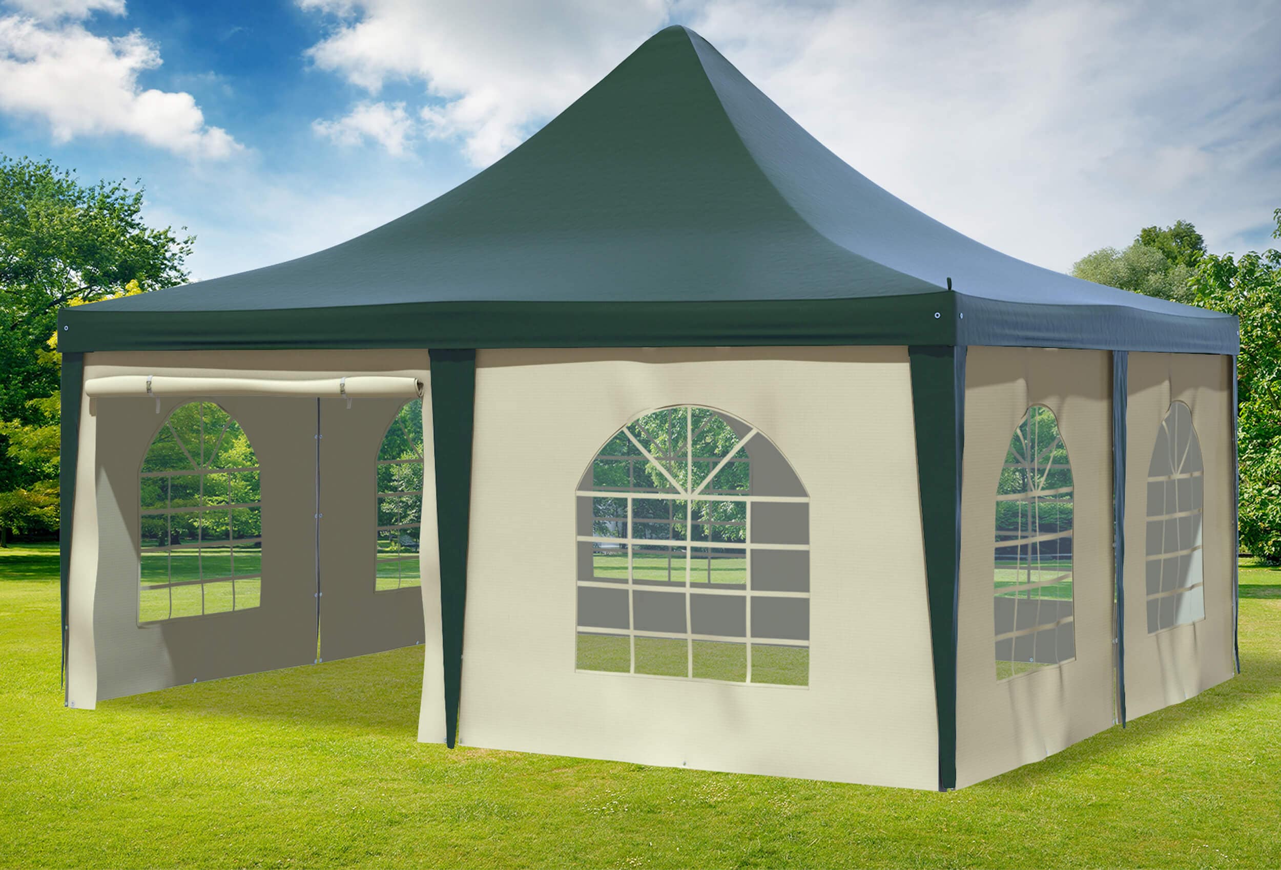 5x5 m Pavillon, PVC Arabica grün beige