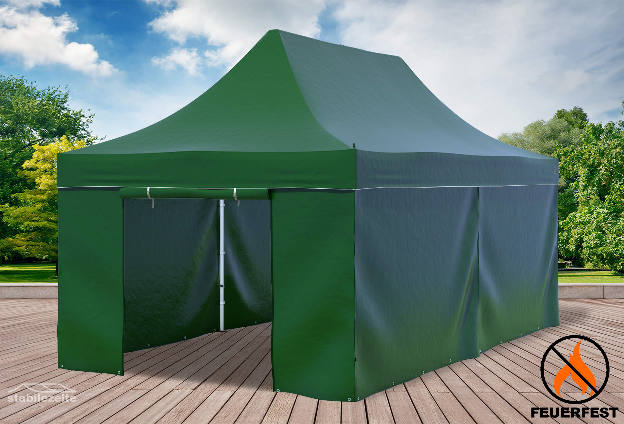 3x6 m Faltpavillon, PVC feuersicher grün