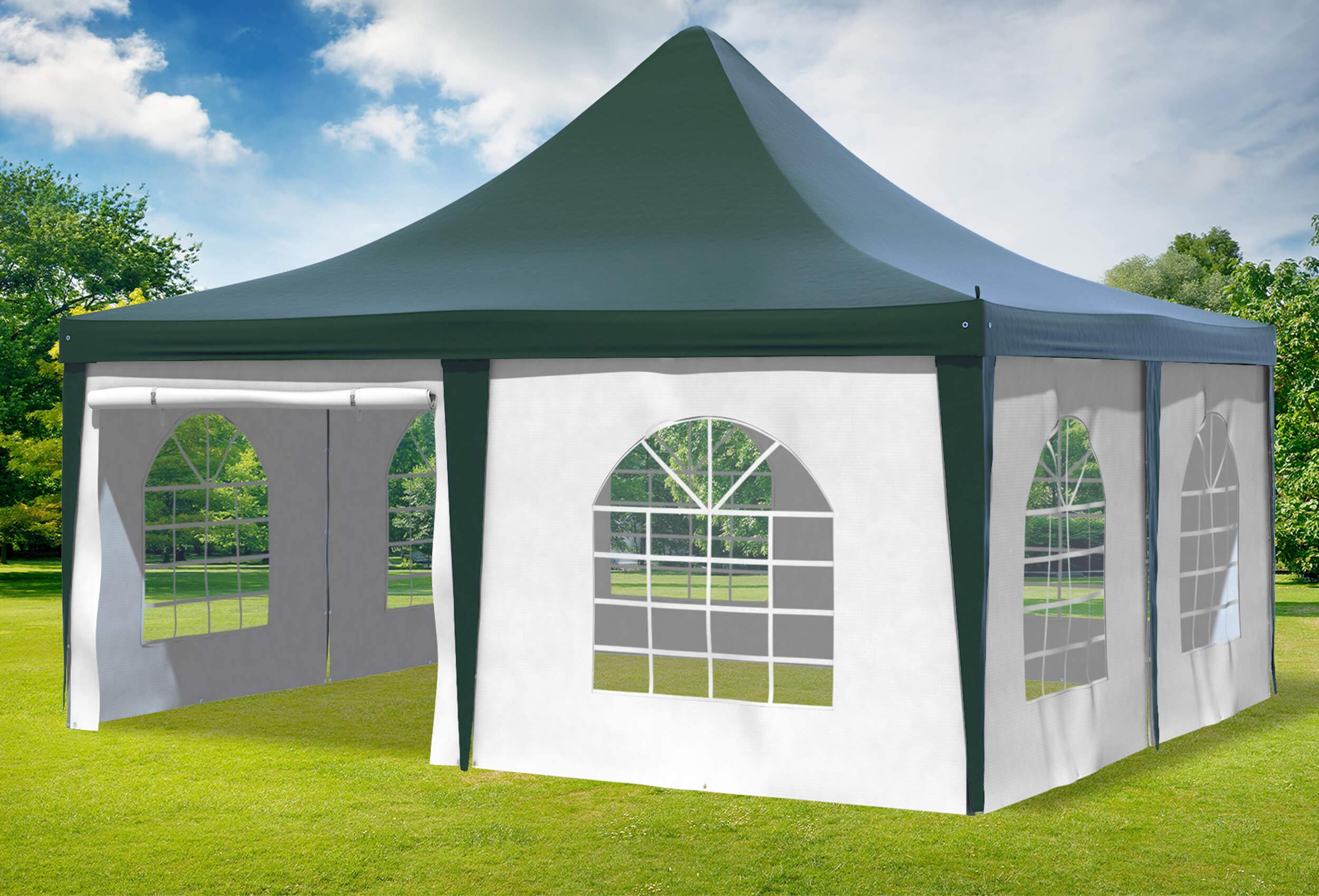 5x5 m Pavillon, PVC Arabica grün weiß