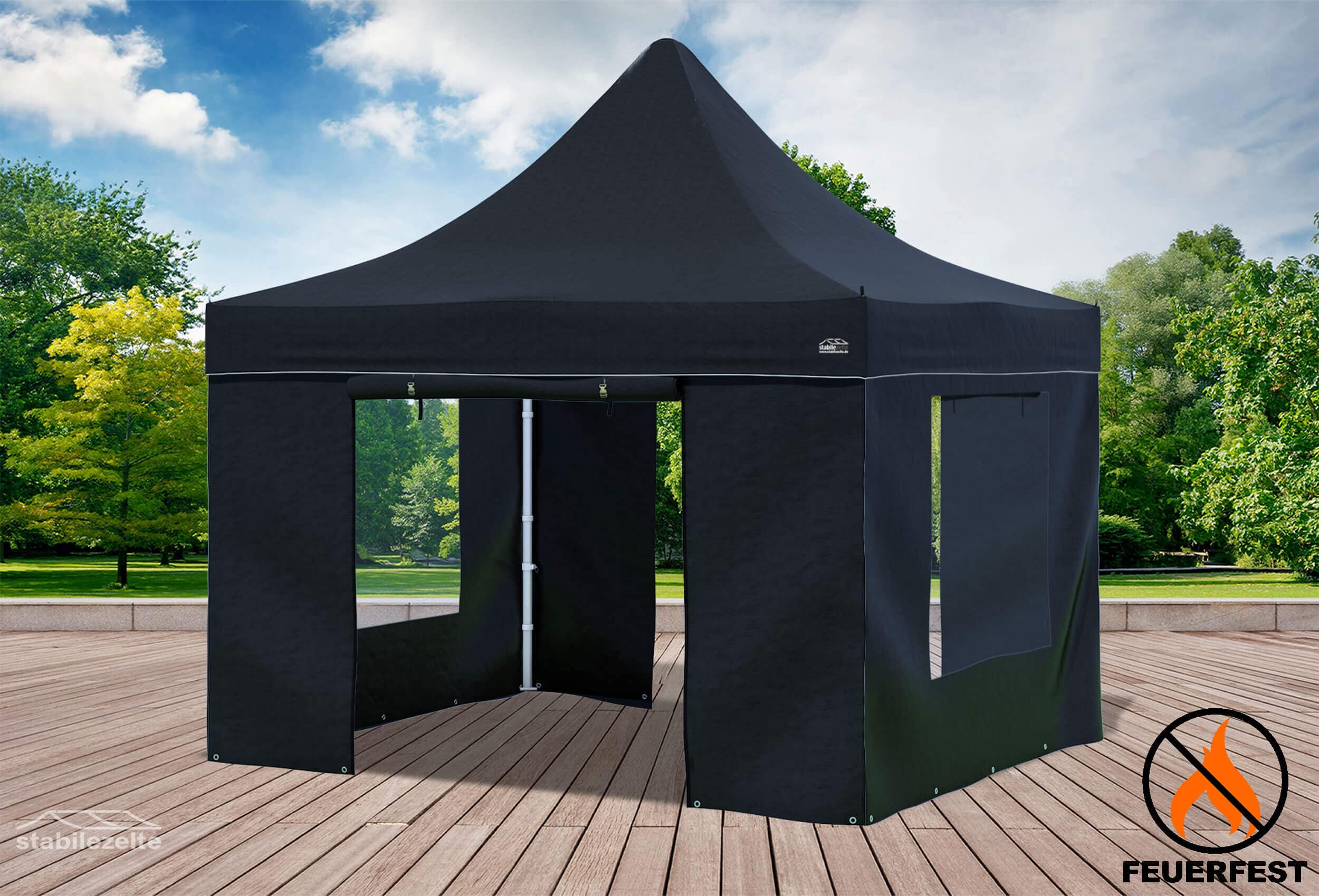 3x3 m Faltpavillon, PVC feuersicher schwarz