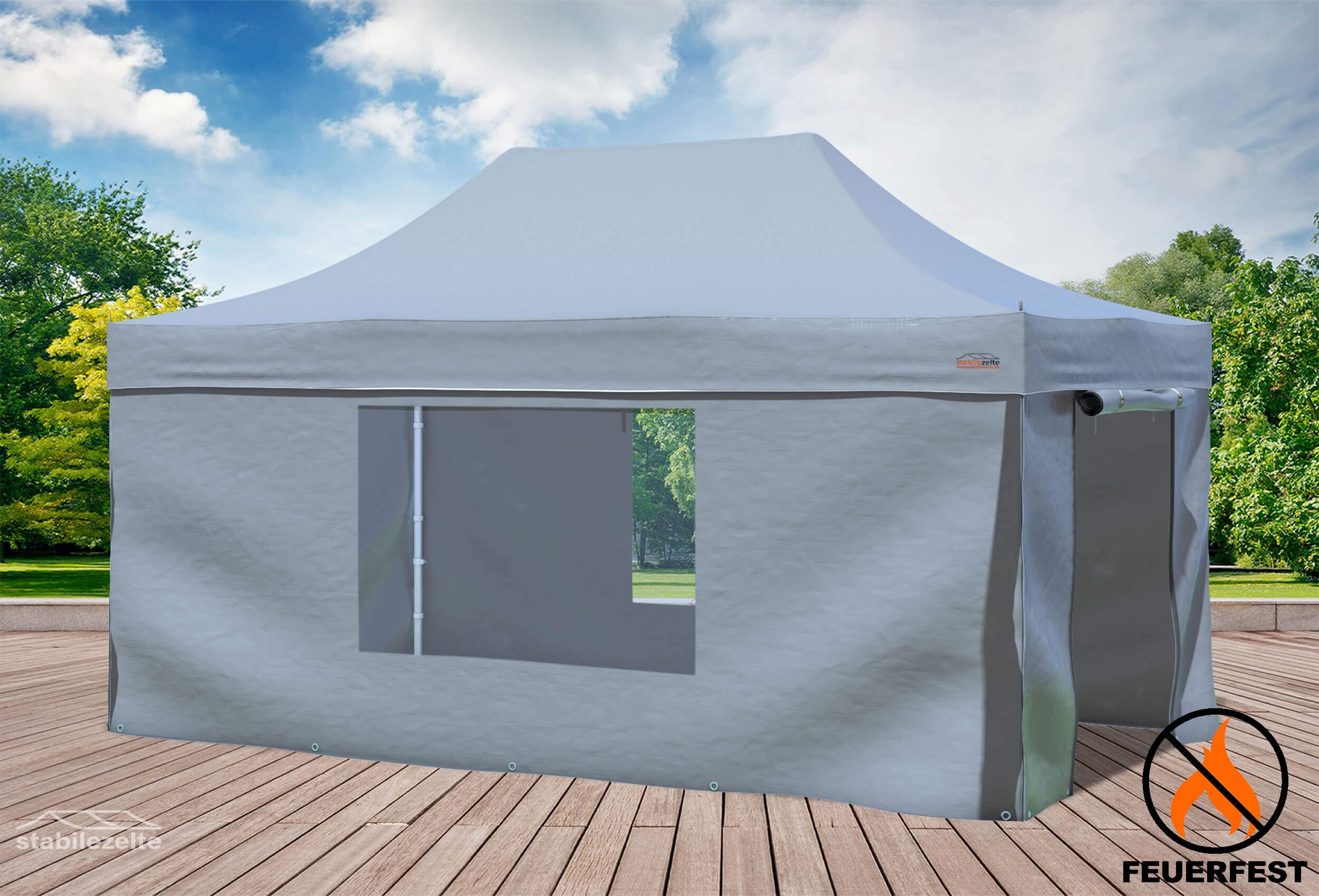 3x4,5 m Faltpavillon, PVC feuersicher grau