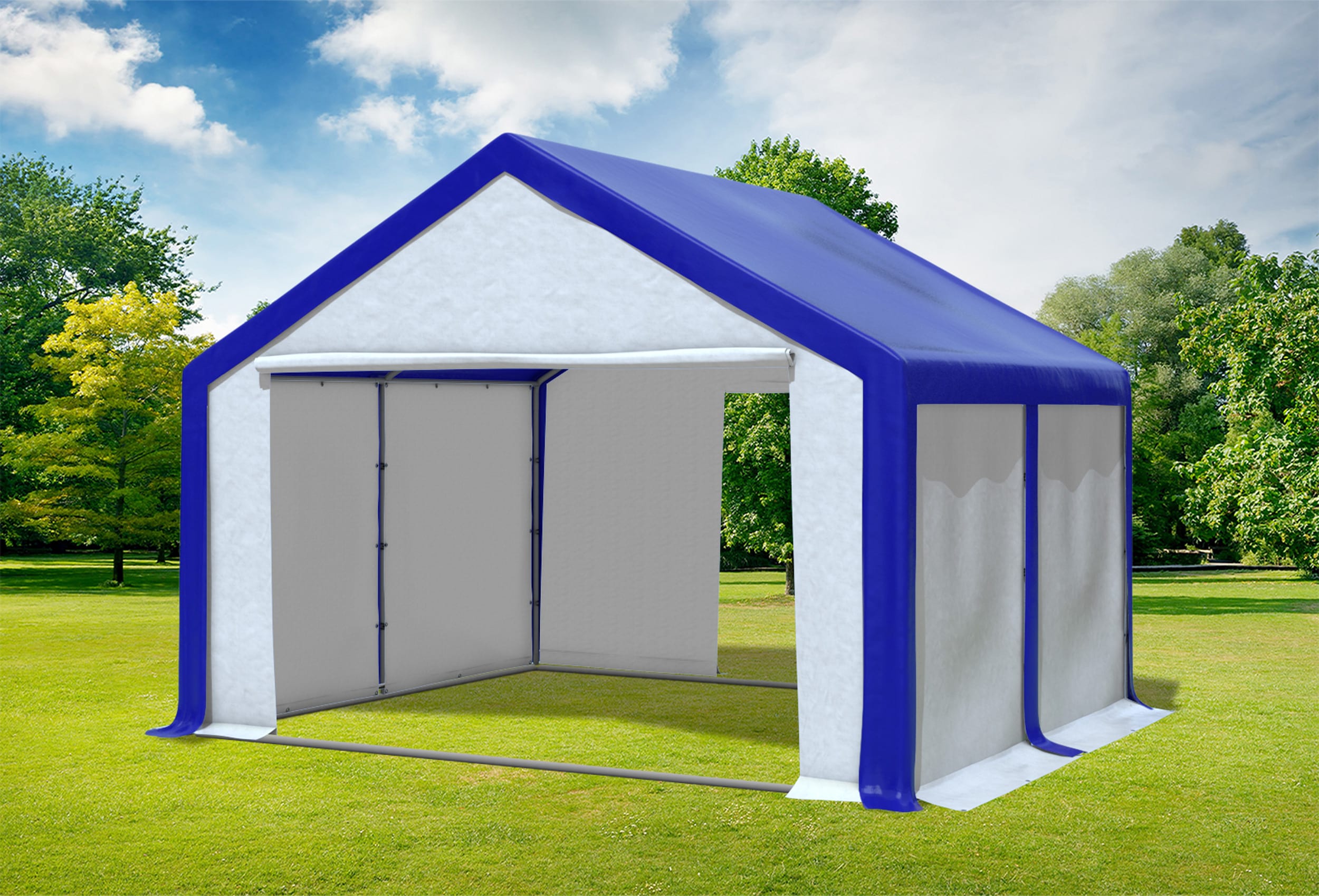 4x4 m Partyzelt, PVC blau weiß