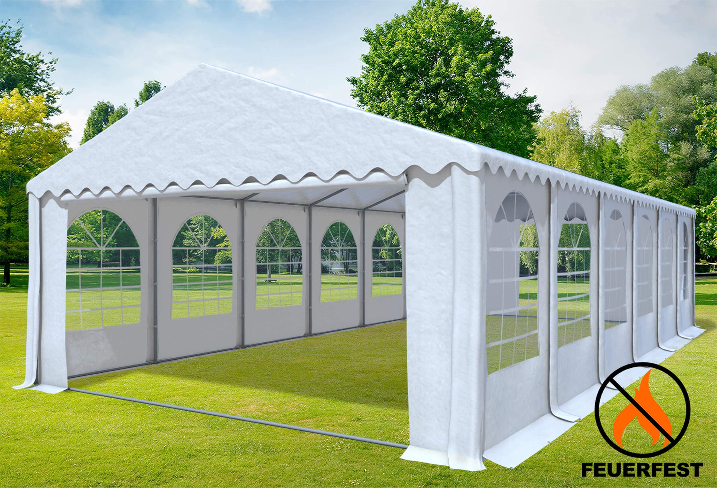 6x12 m Partyzelt, 2,60m Seitenhöhe PVC feuersicher weiß