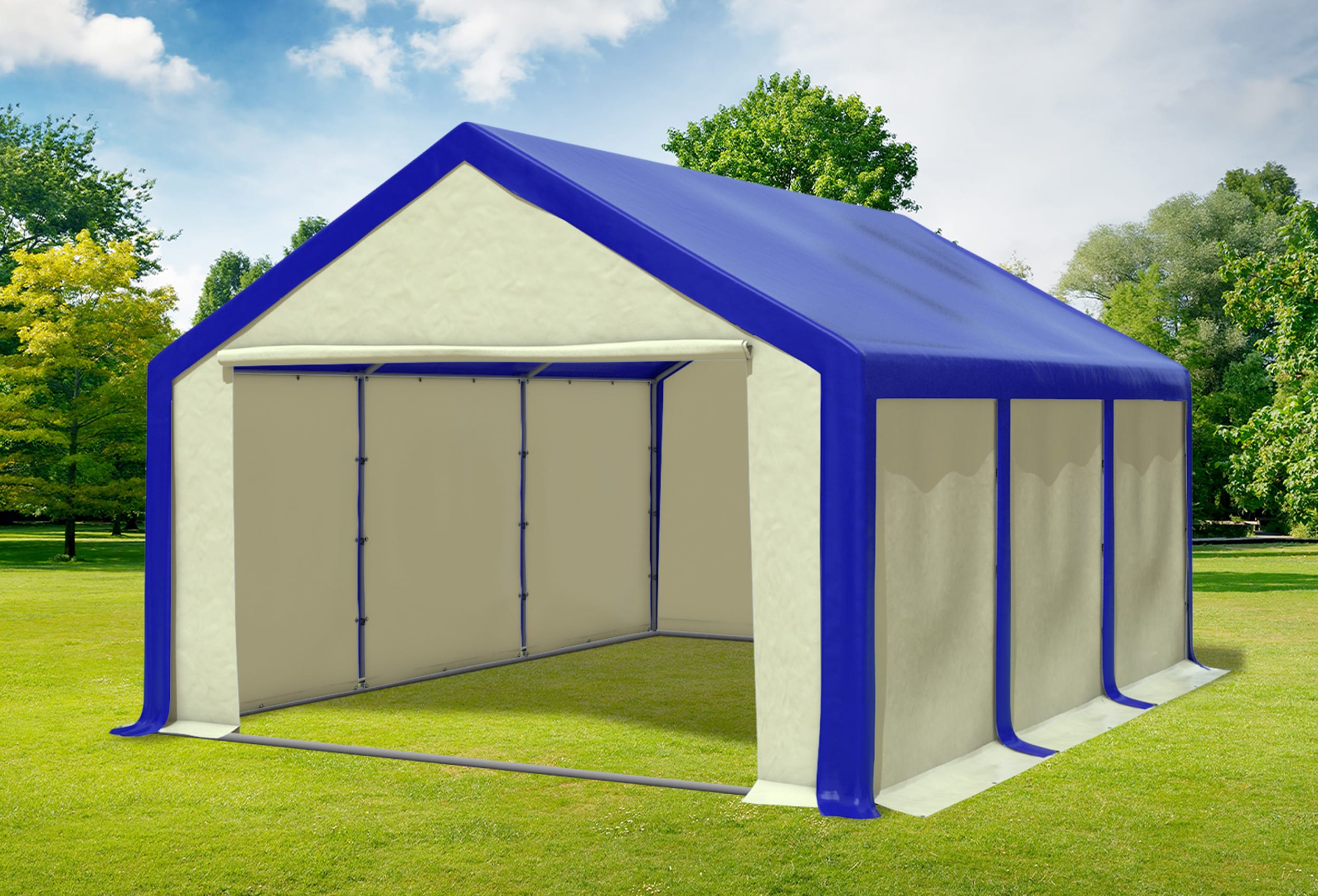 4x6 m Partyzelt, PVC blau beige