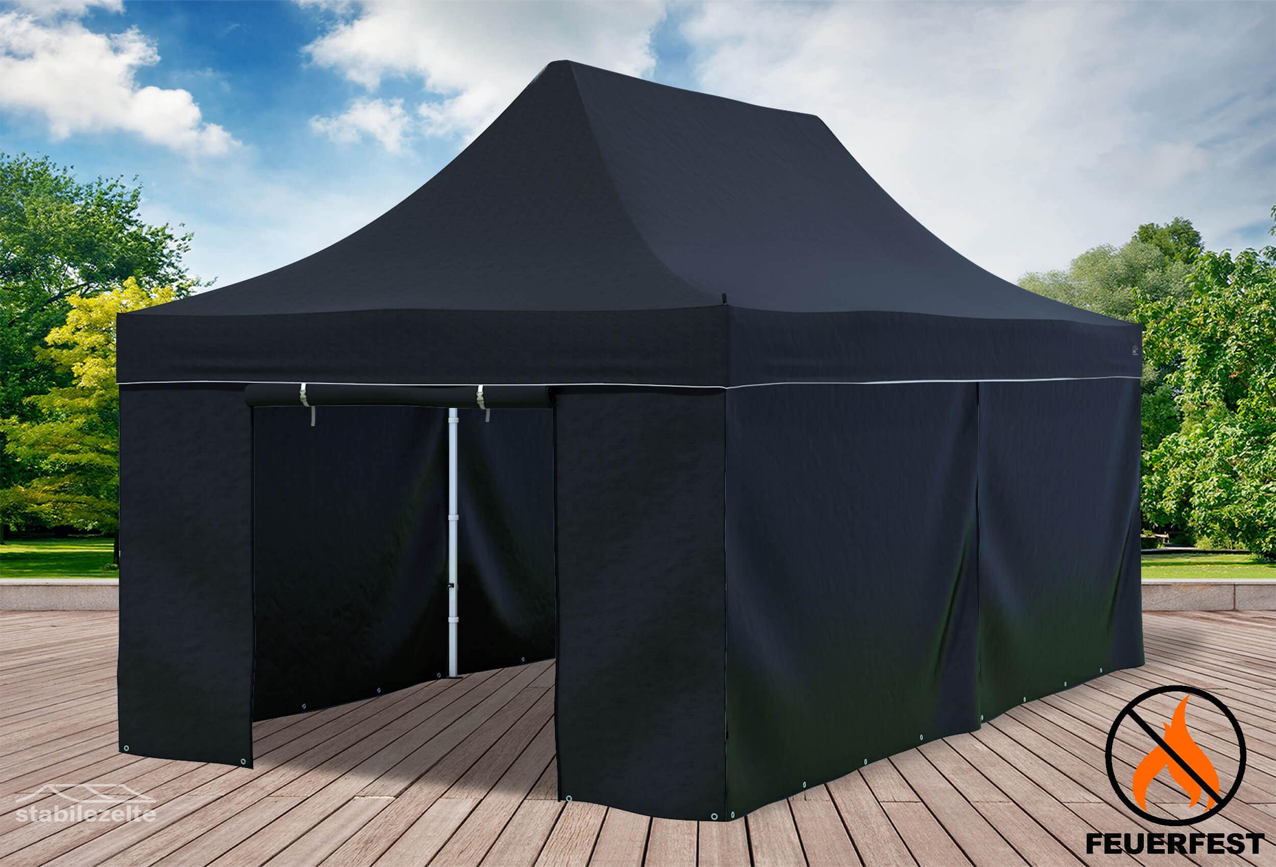 3x6 m Faltpavillon, PVC feuersicher schwarz