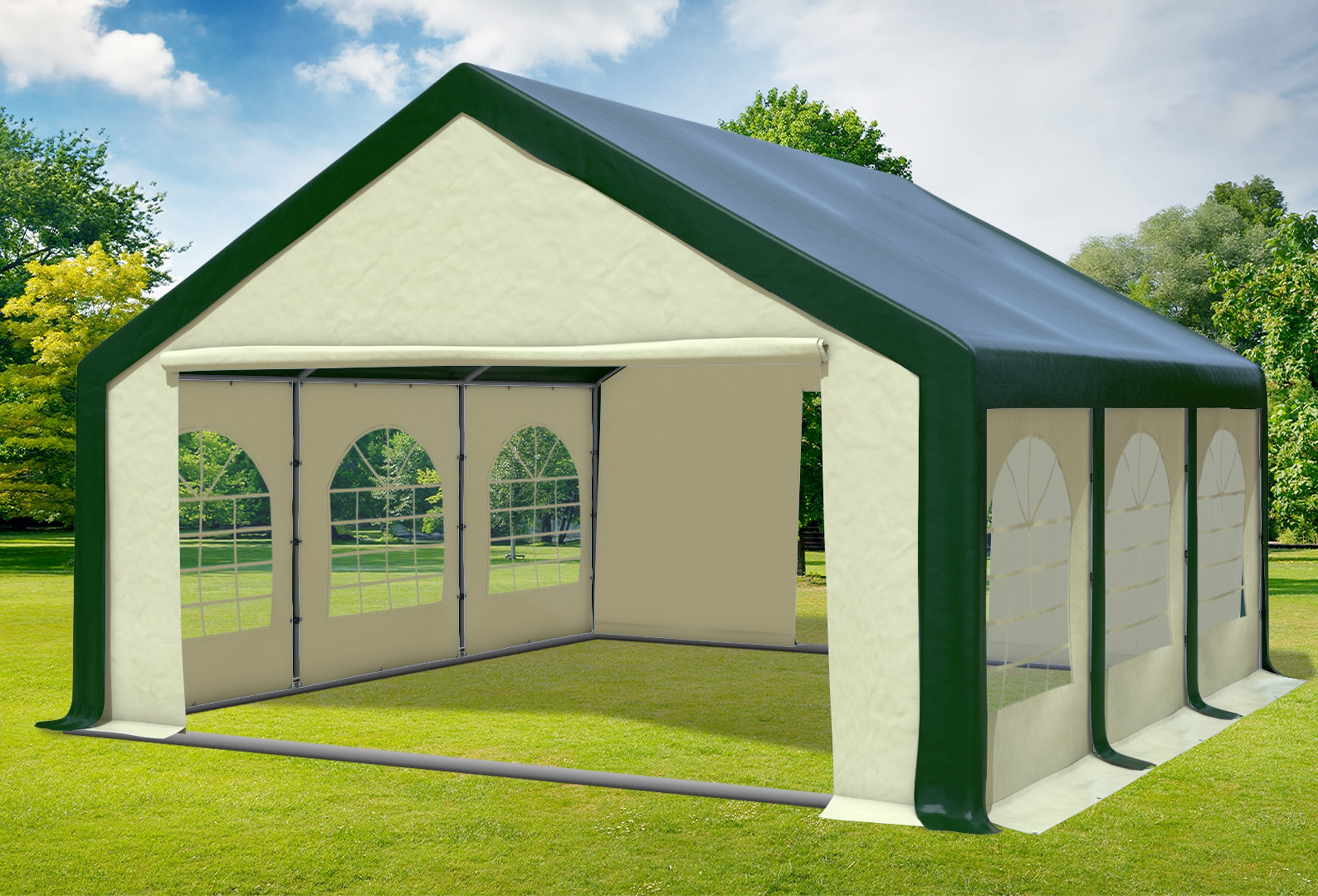 5x6 m Partyzelt, PVC grün beige