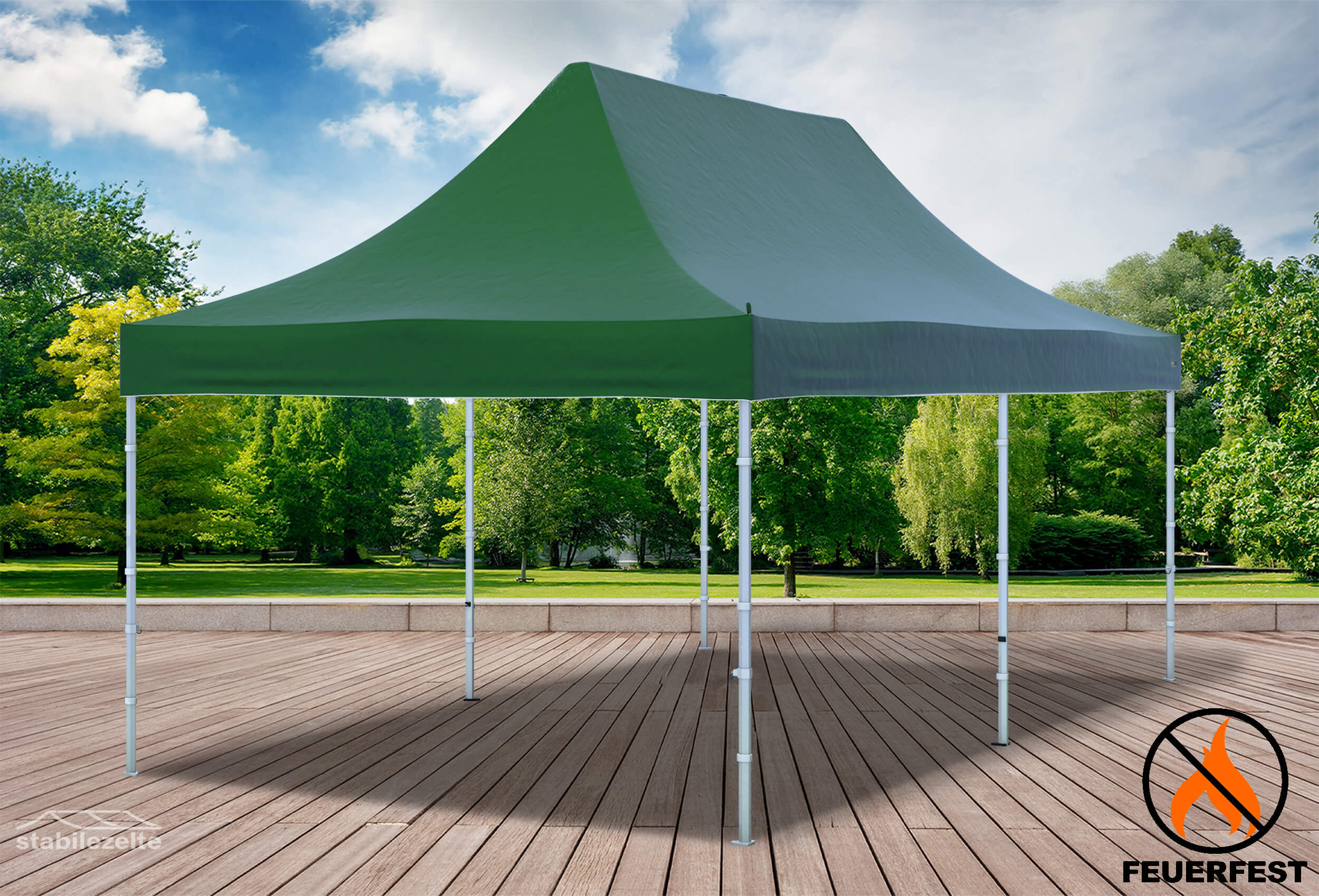 3x6 m Faltpavillon, PVC feuersicher grün