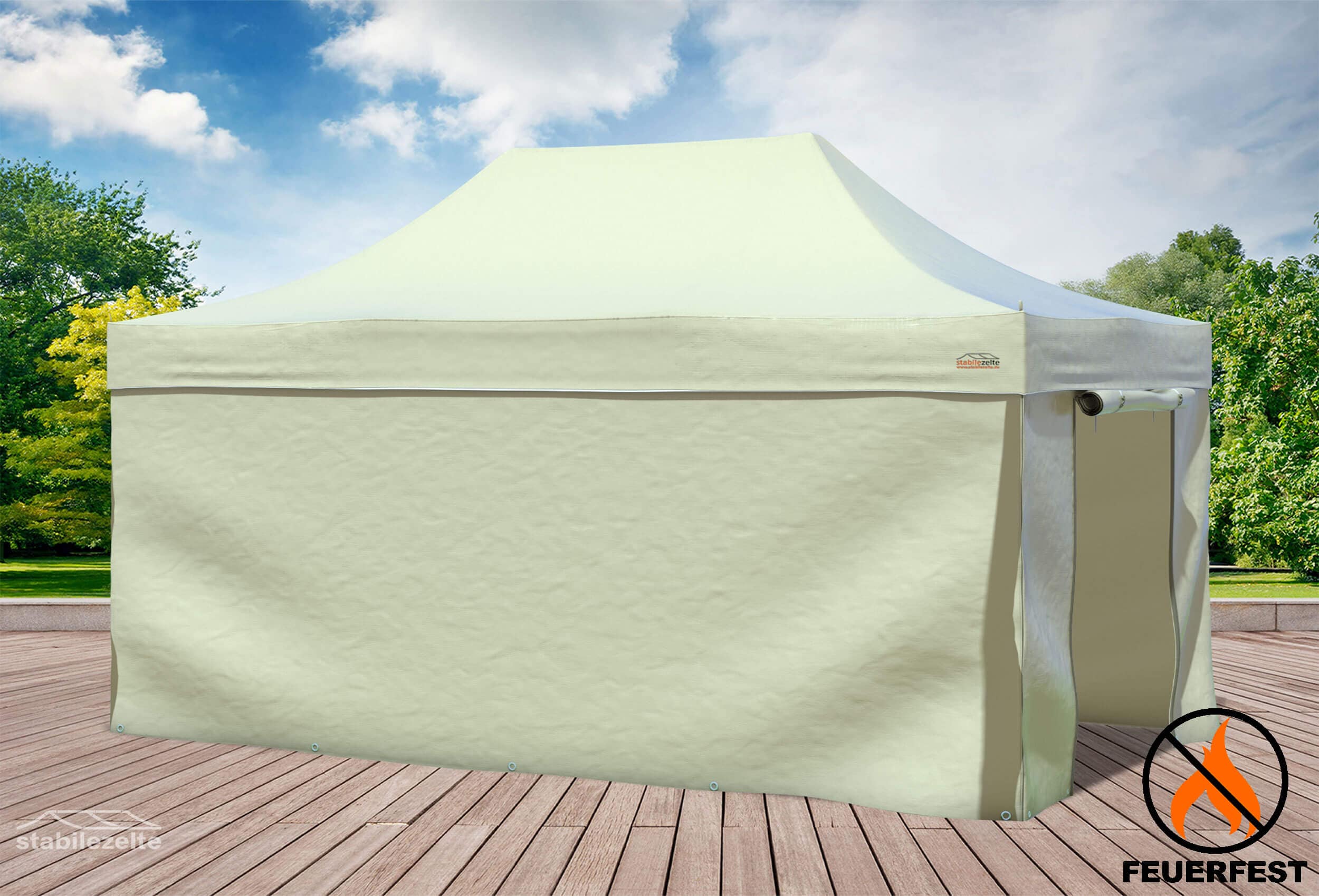 3x4,5 m Faltpavillon, PVC feuersicher beige