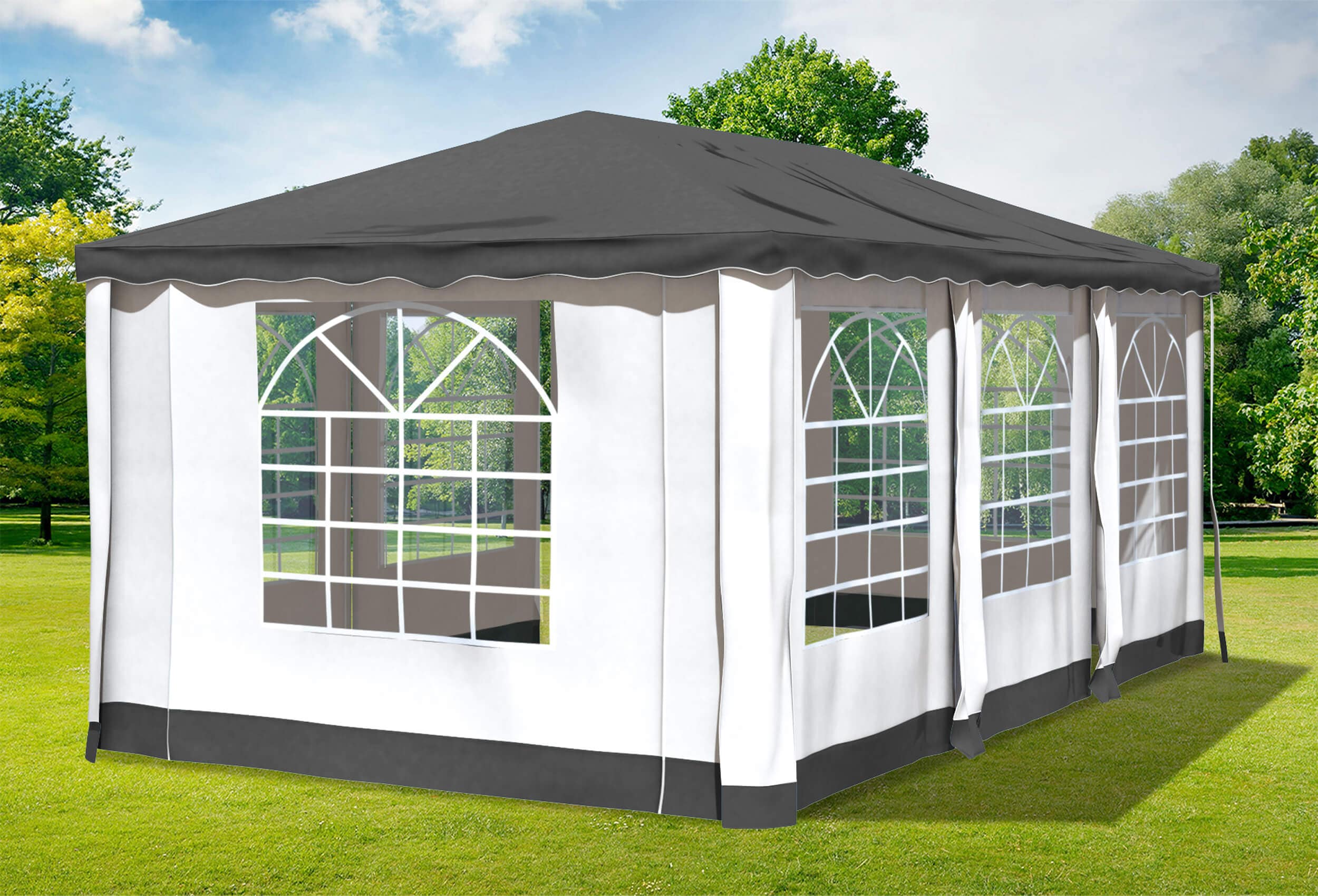 3x6 m Pavillon, Polyester PVC Deluxe anthrazit