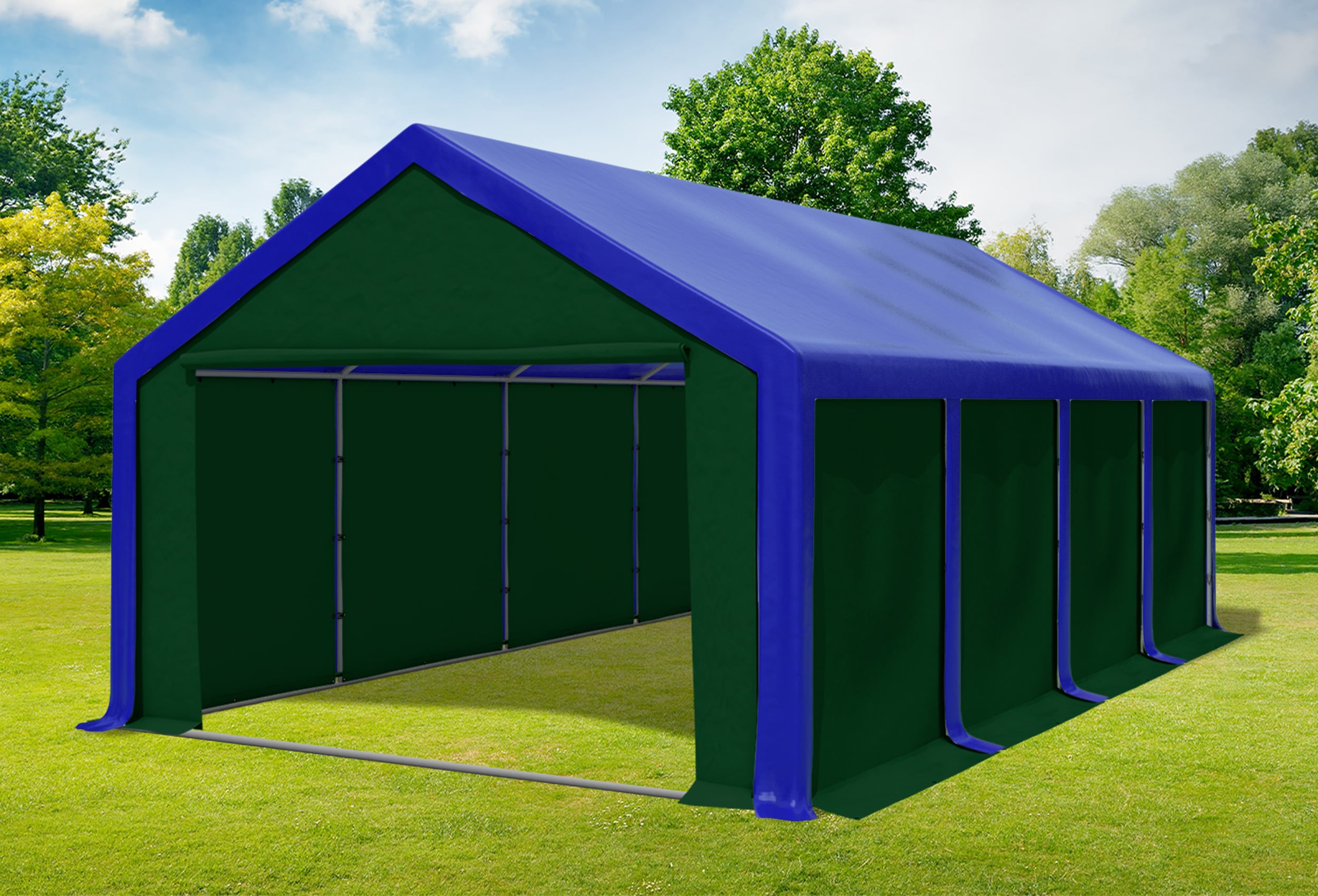 4x8 m Partyzelt, PVC blau grün