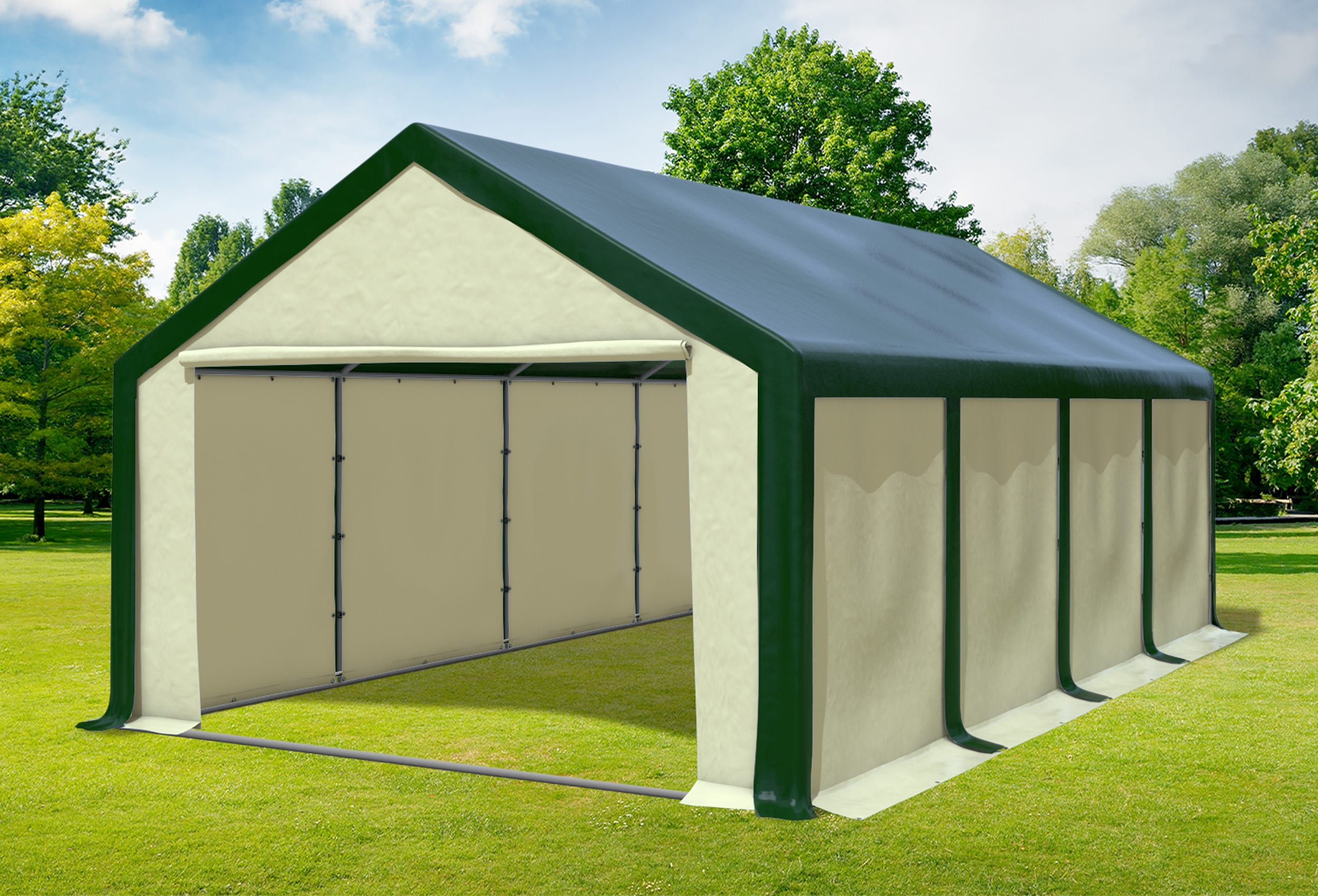 4x8 m Partyzelt, PVC grün beige