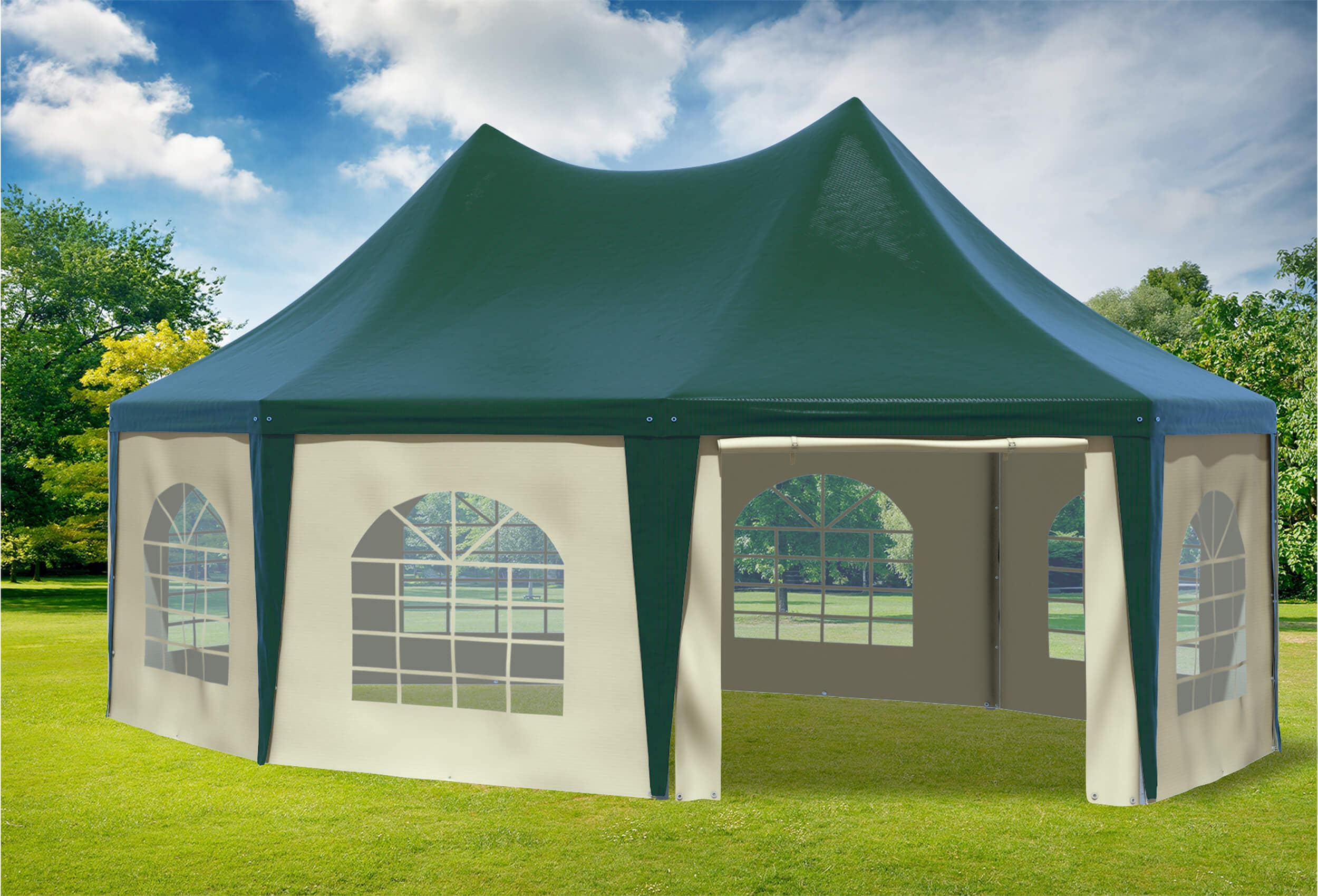 5x6,8 m Pavillon, PVC Arabica grün beige