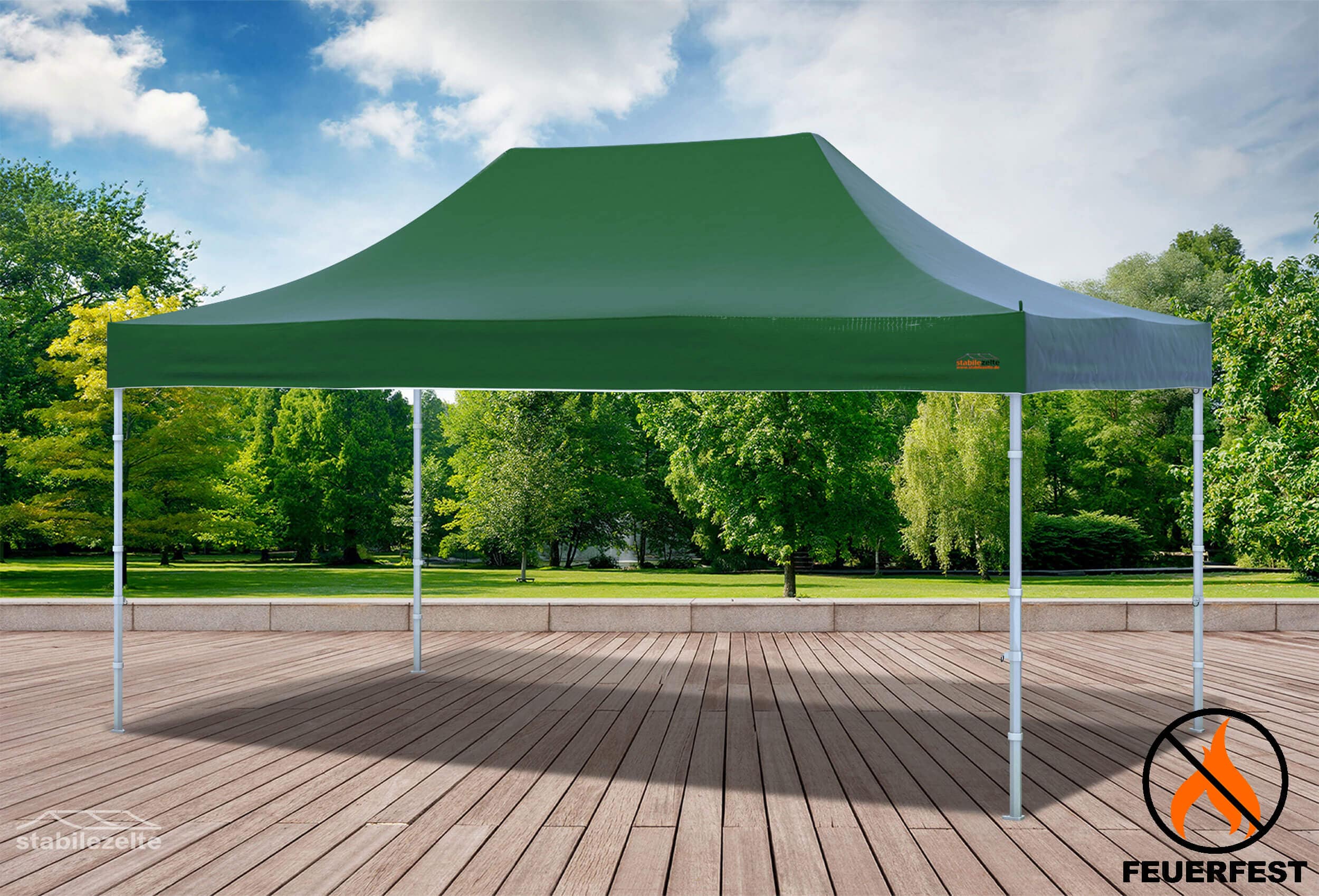 3x4,5 m Faltpavillon, PVC feuersicher grün