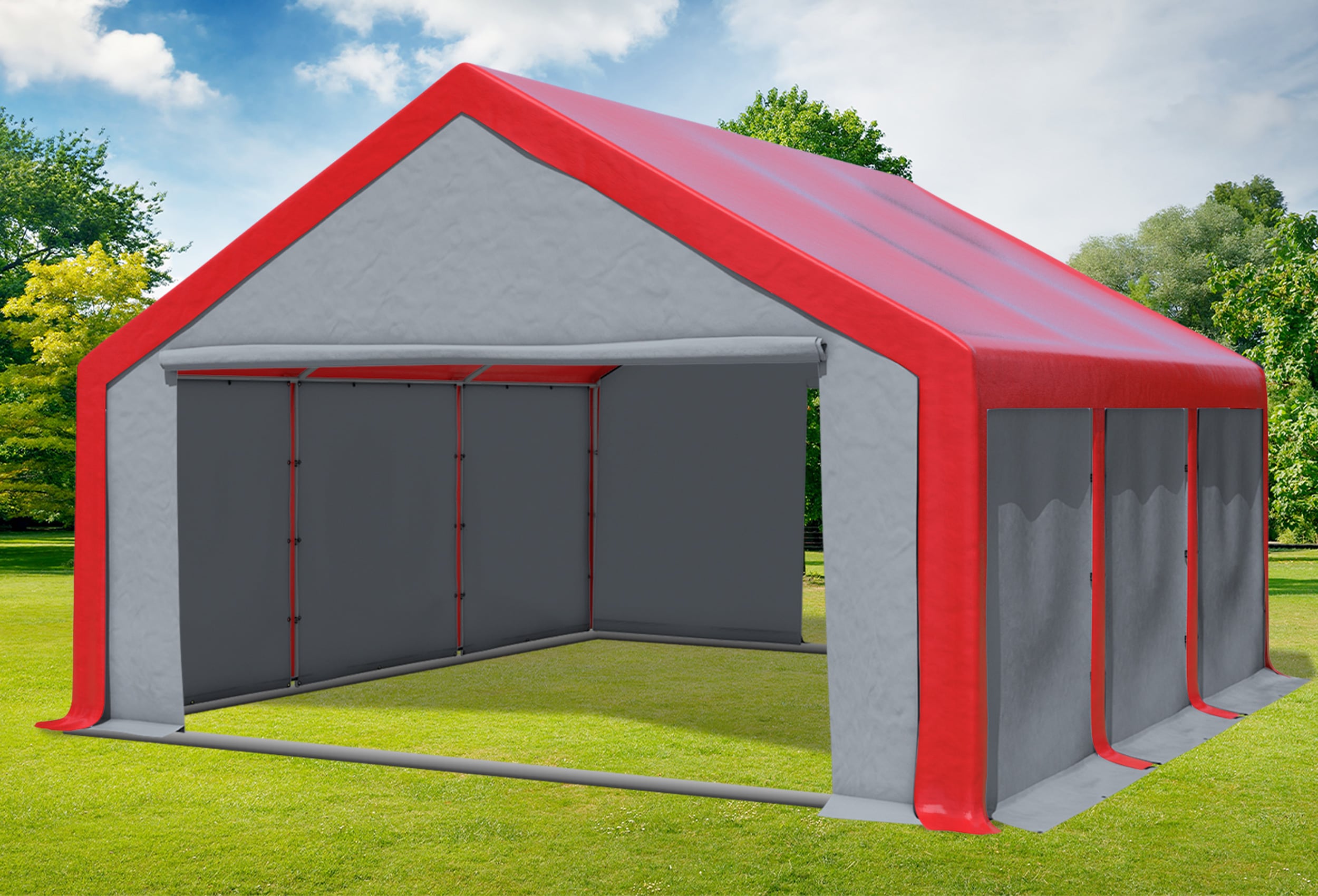 5x6 m Partyzelt, PVC rot grau