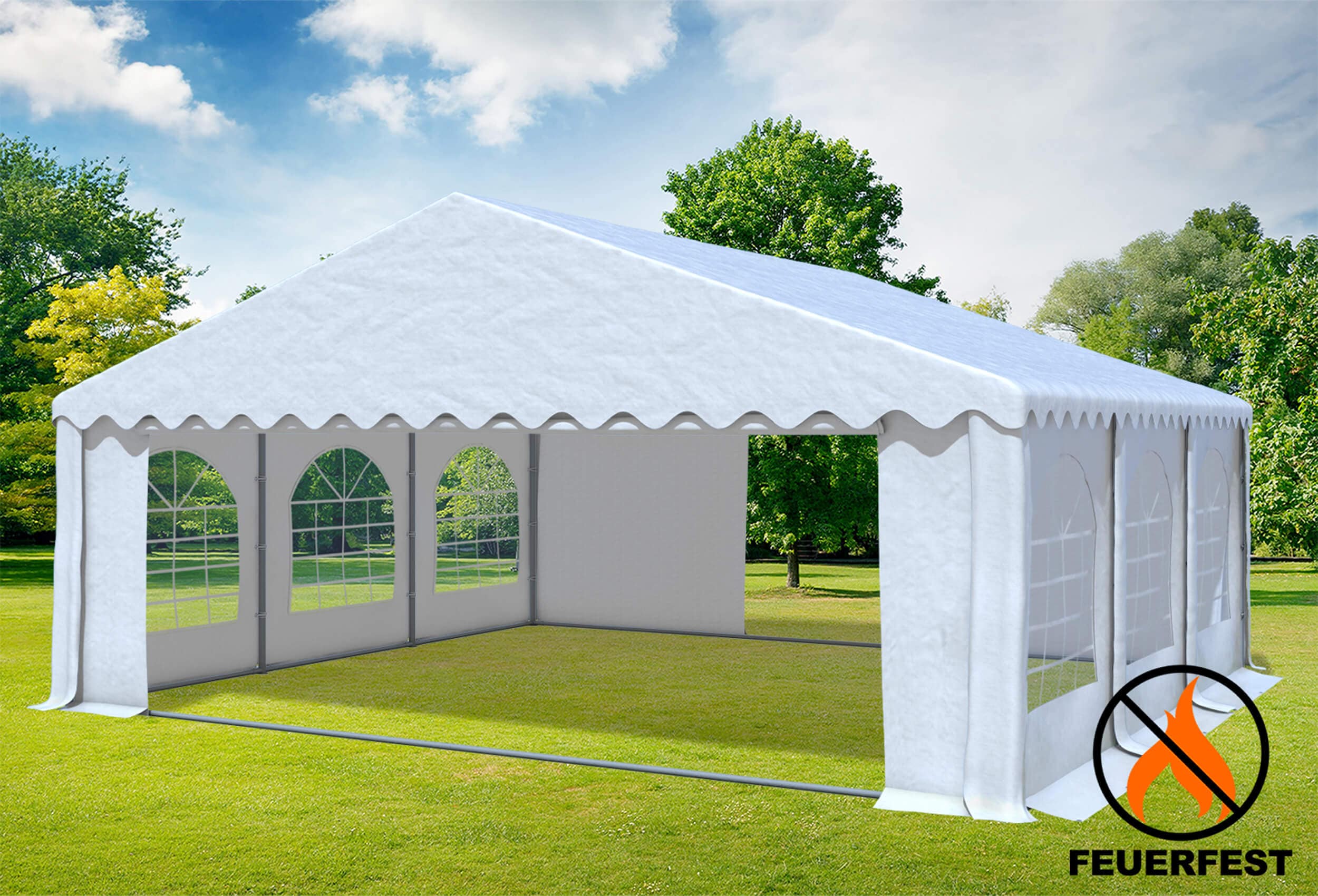 6x6 m Partyzelt, PVC feuersicher weiß