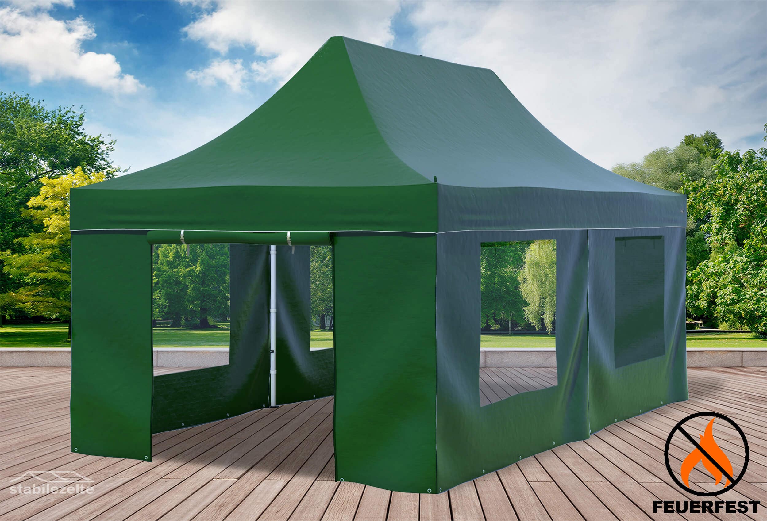 3x6 m Faltpavillon, PVC feuersicher grün