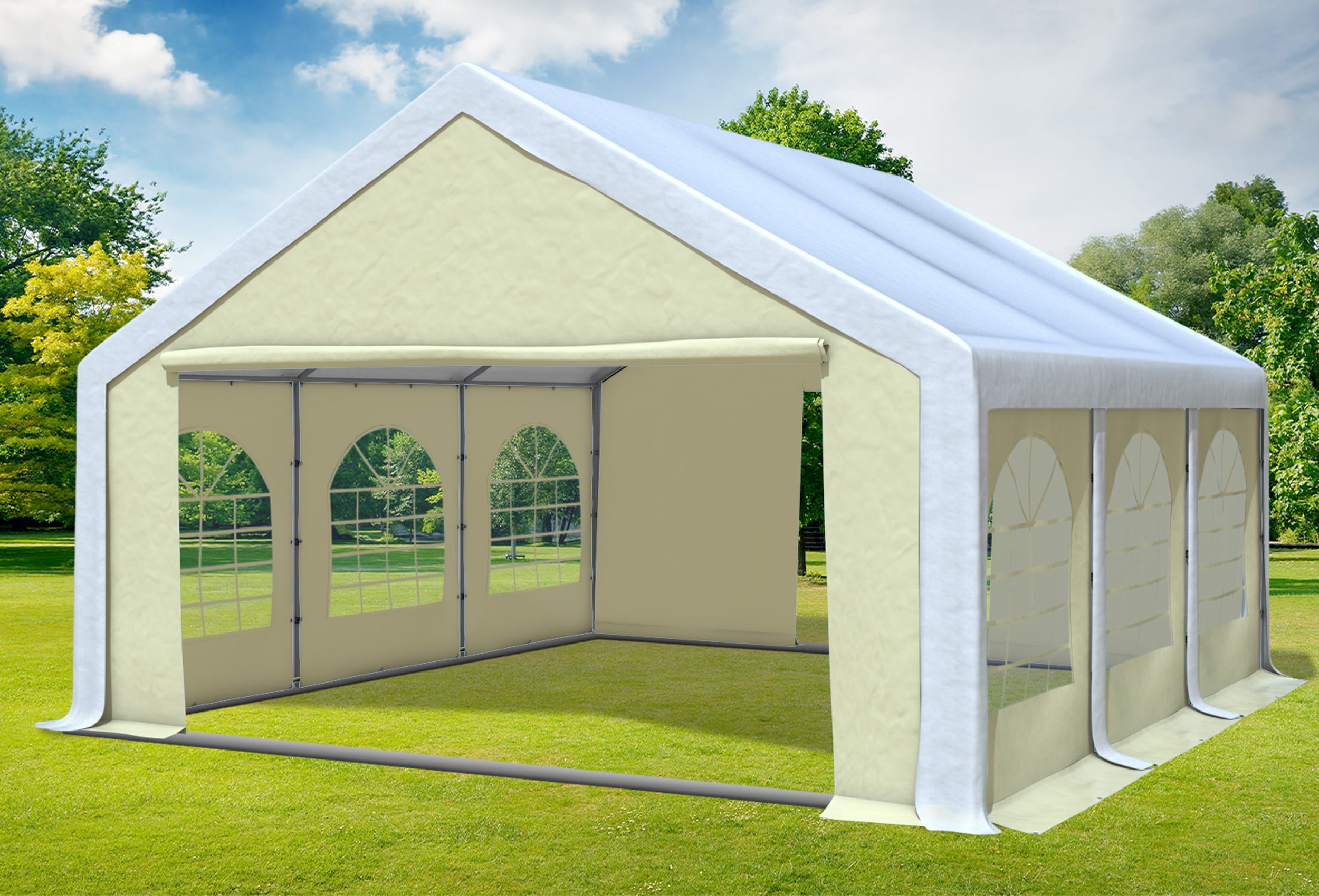 5x6 m Partyzelt, PVC weiß beige