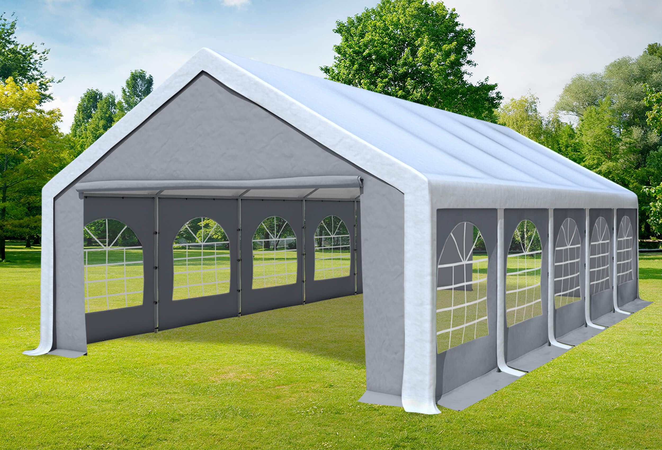 5x8 m Partyzelt, PVC weiß grau