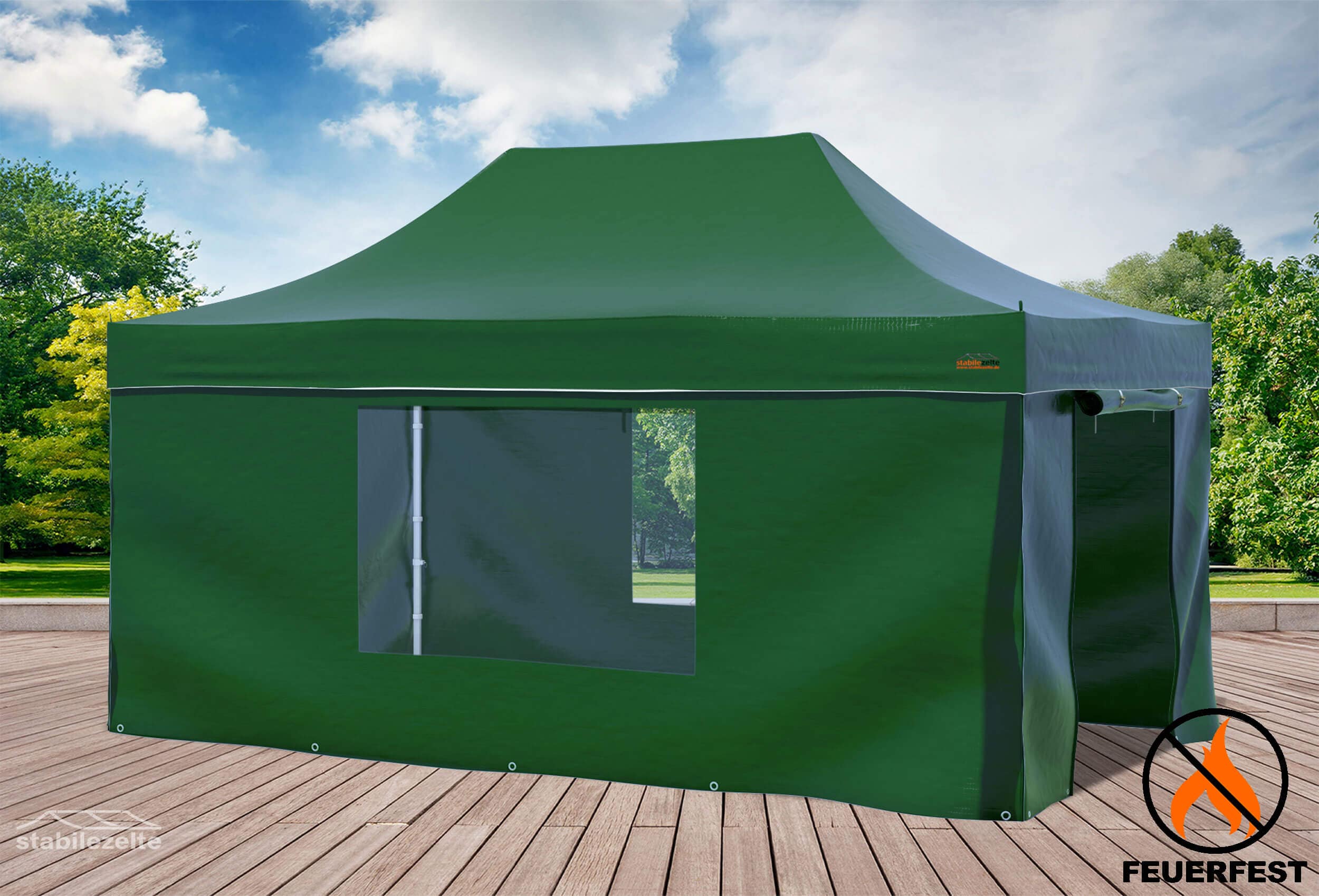 3x4,5 m Faltpavillon, PVC feuersicher grün