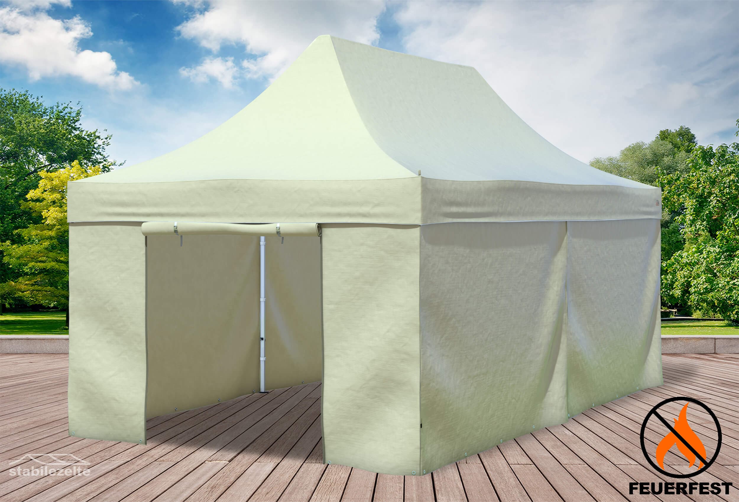 3x6 m Faltpavillon, PVC feuersicher beige