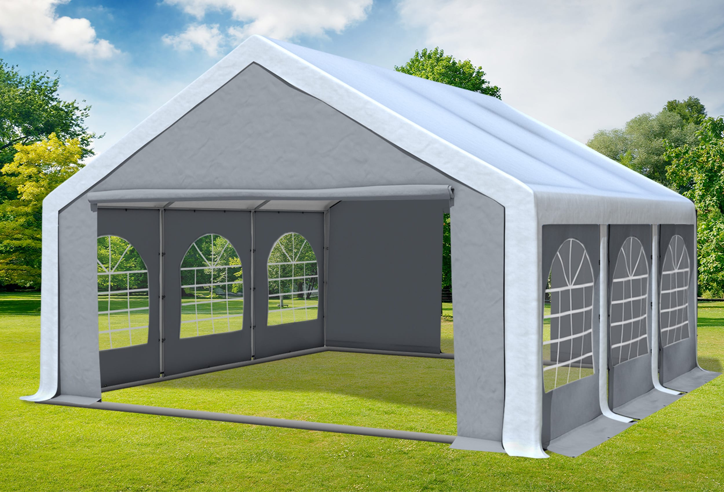 5x6 m Partyzelt, PVC weiß grau