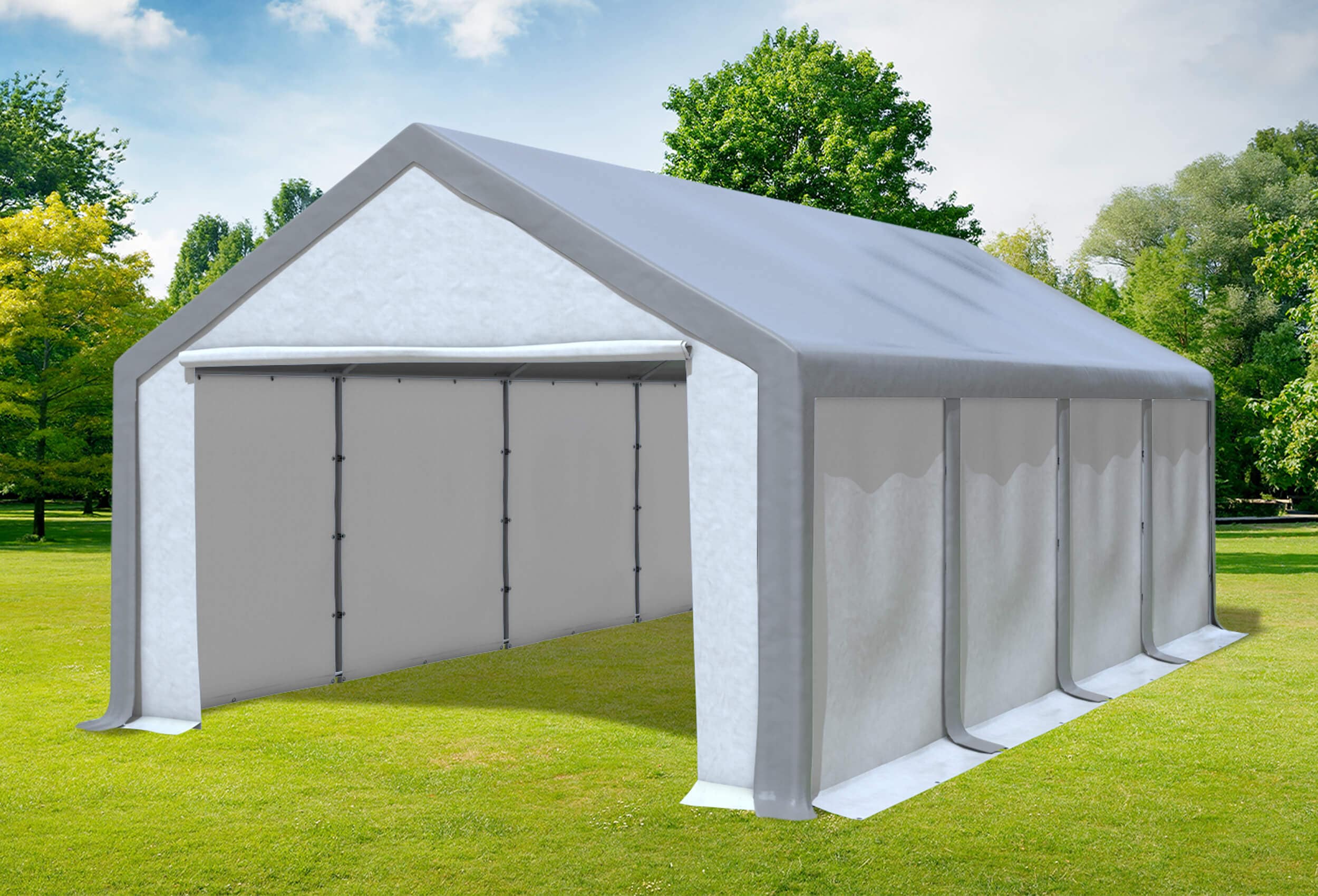 4x8 m Partyzelt, PVC grau weiß