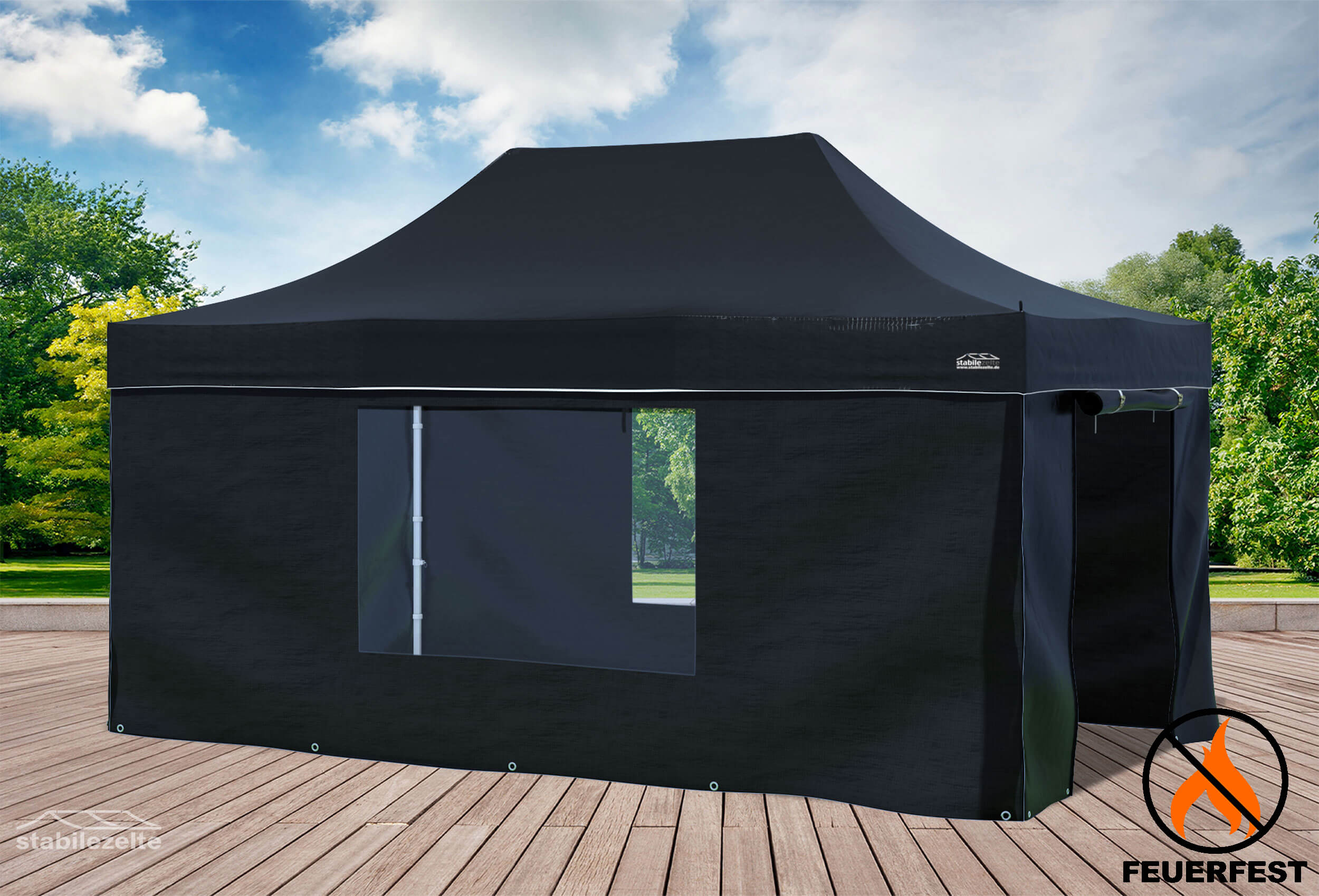 3x4,5 m Faltpavillon, PVC feuersicher schwarz