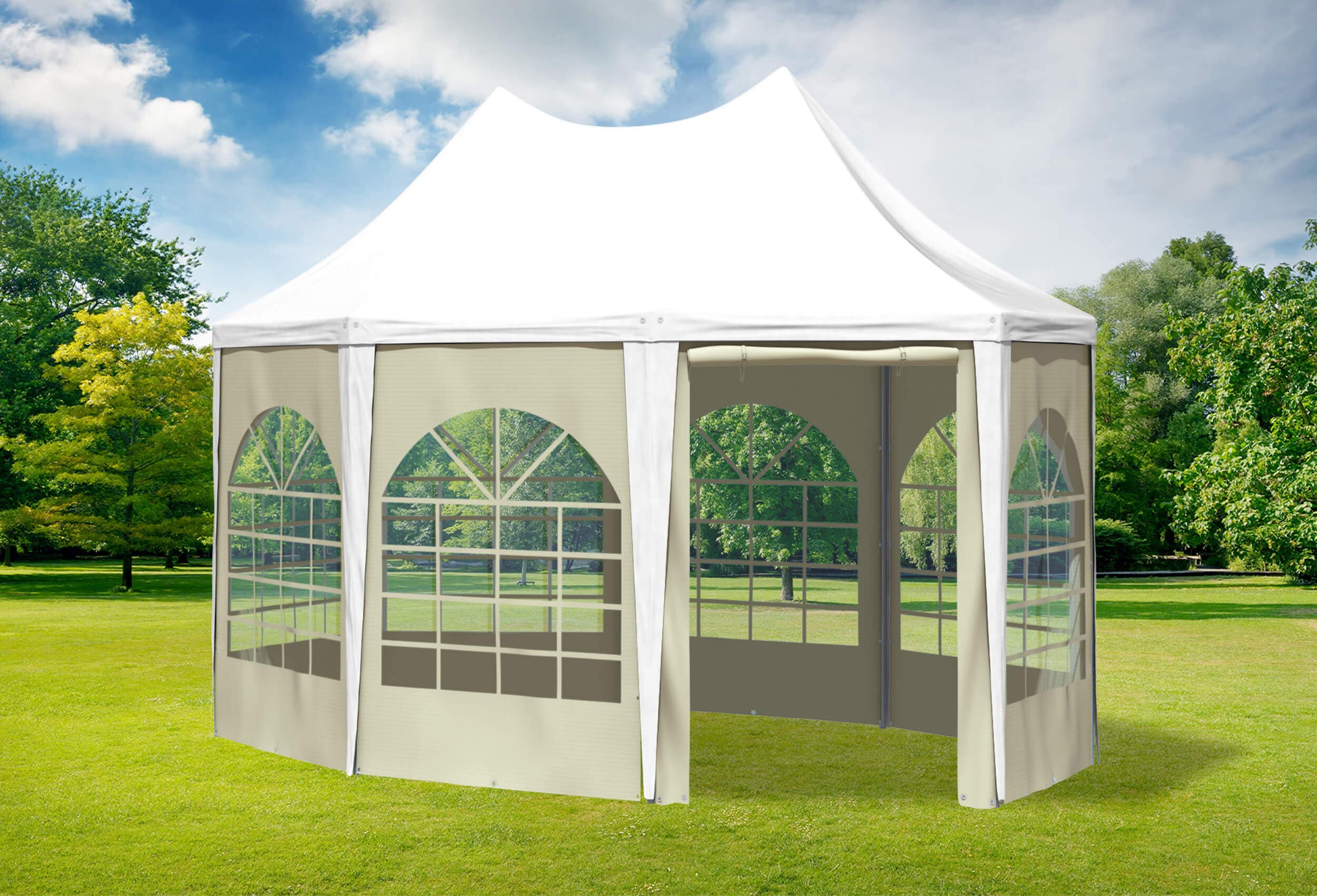 3x4,1 m Pavillon, PVC Arabica weiß beige