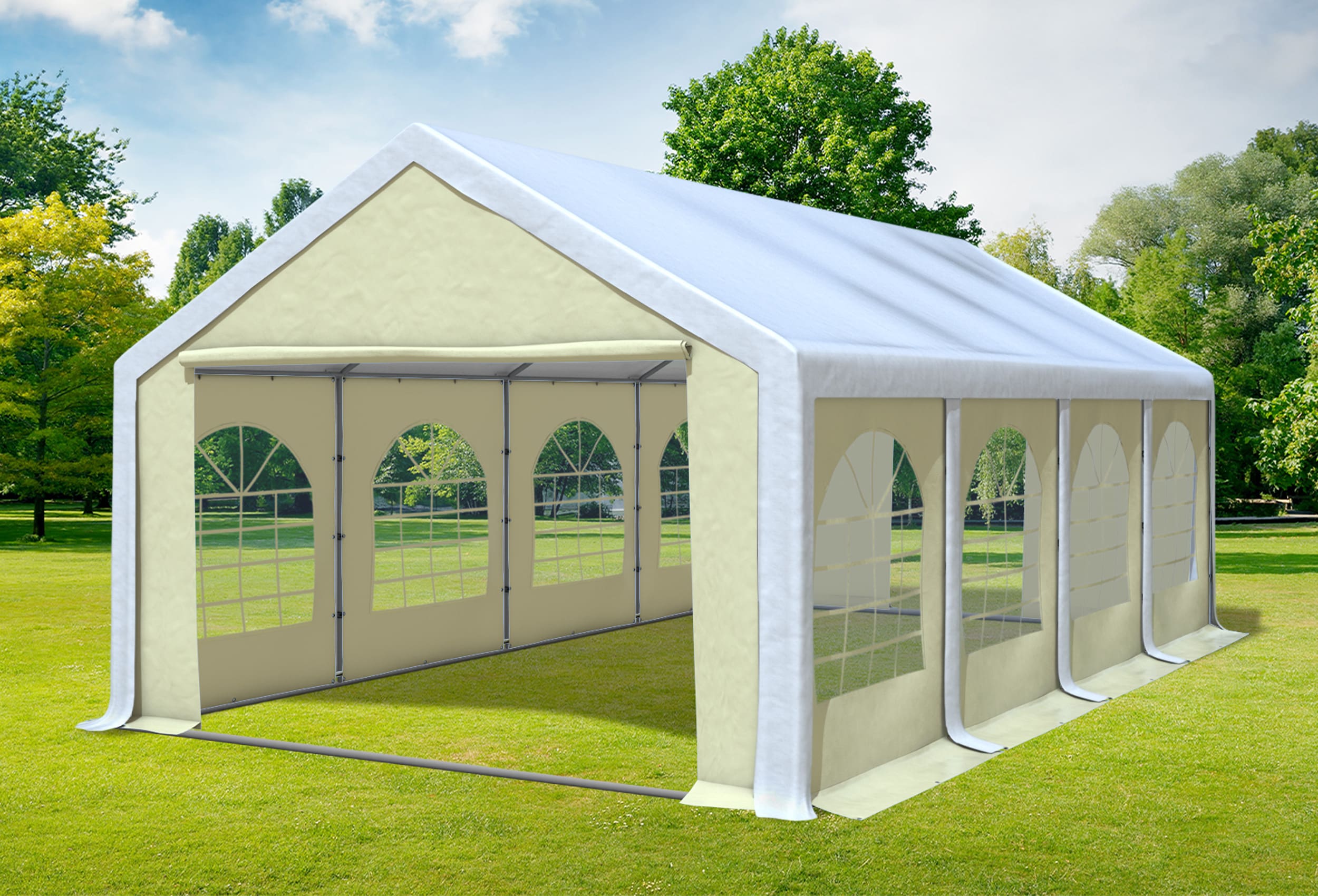 4x8 m Partyzelt, PVC weiß beige