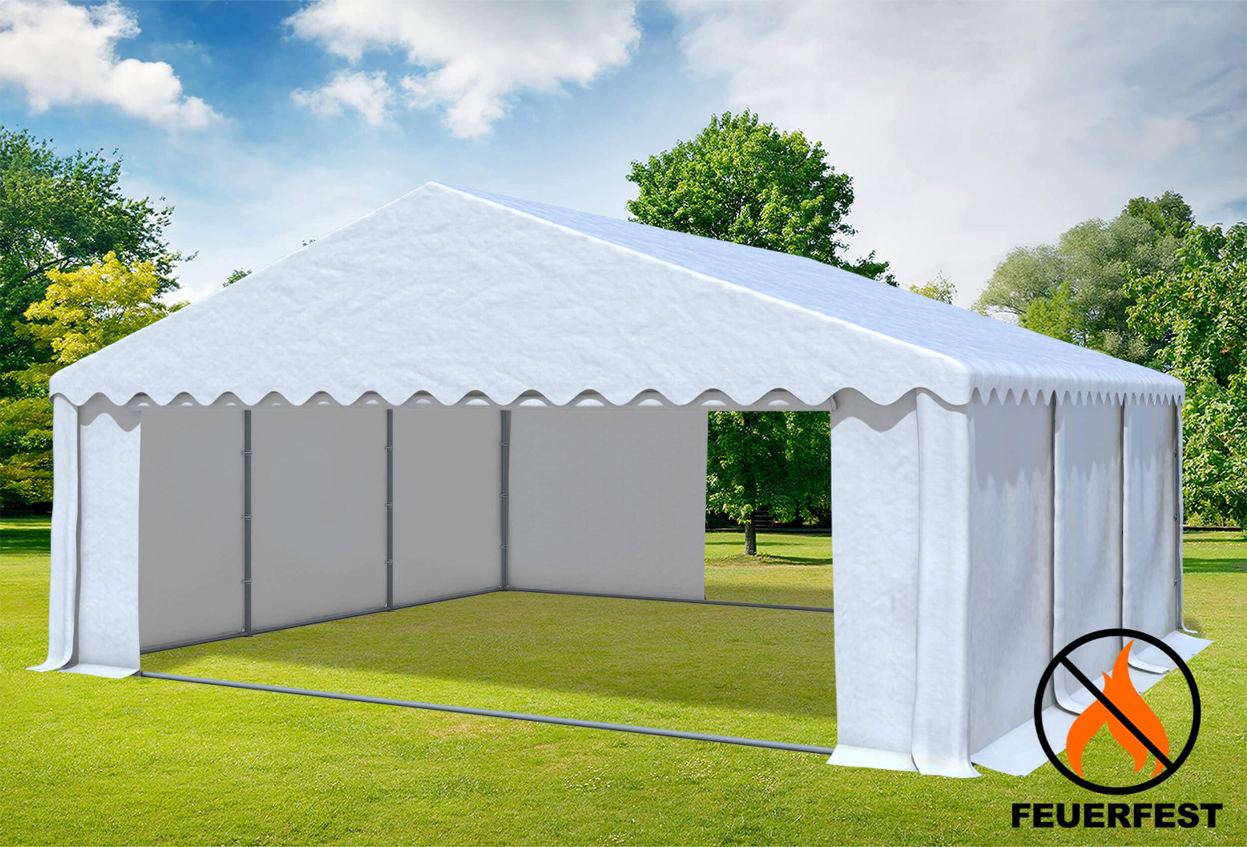 6x6 m Partyzelt, PVC feuersicher weiß