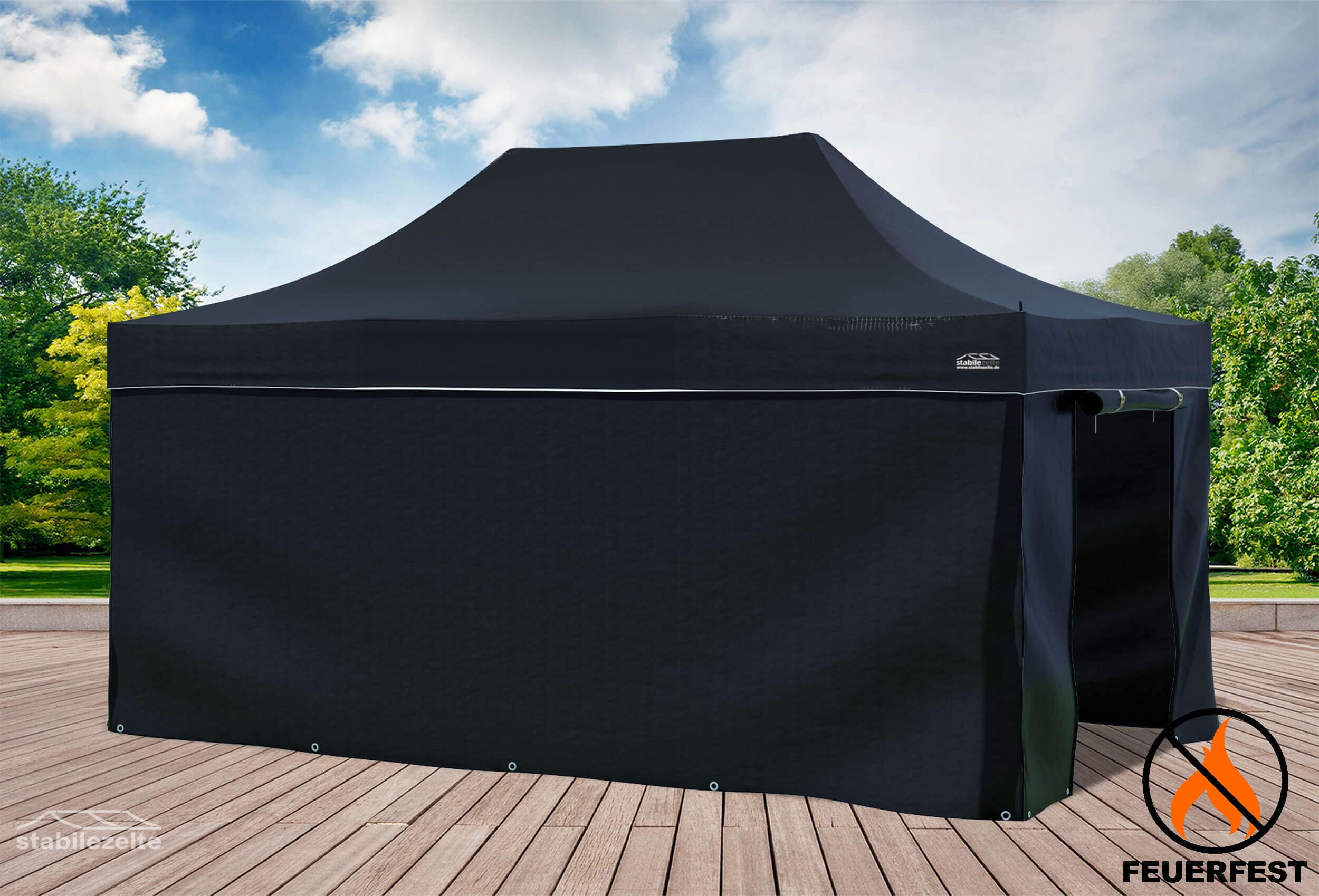 3x4,5 m Faltpavillon, PVC feuersicher schwarz