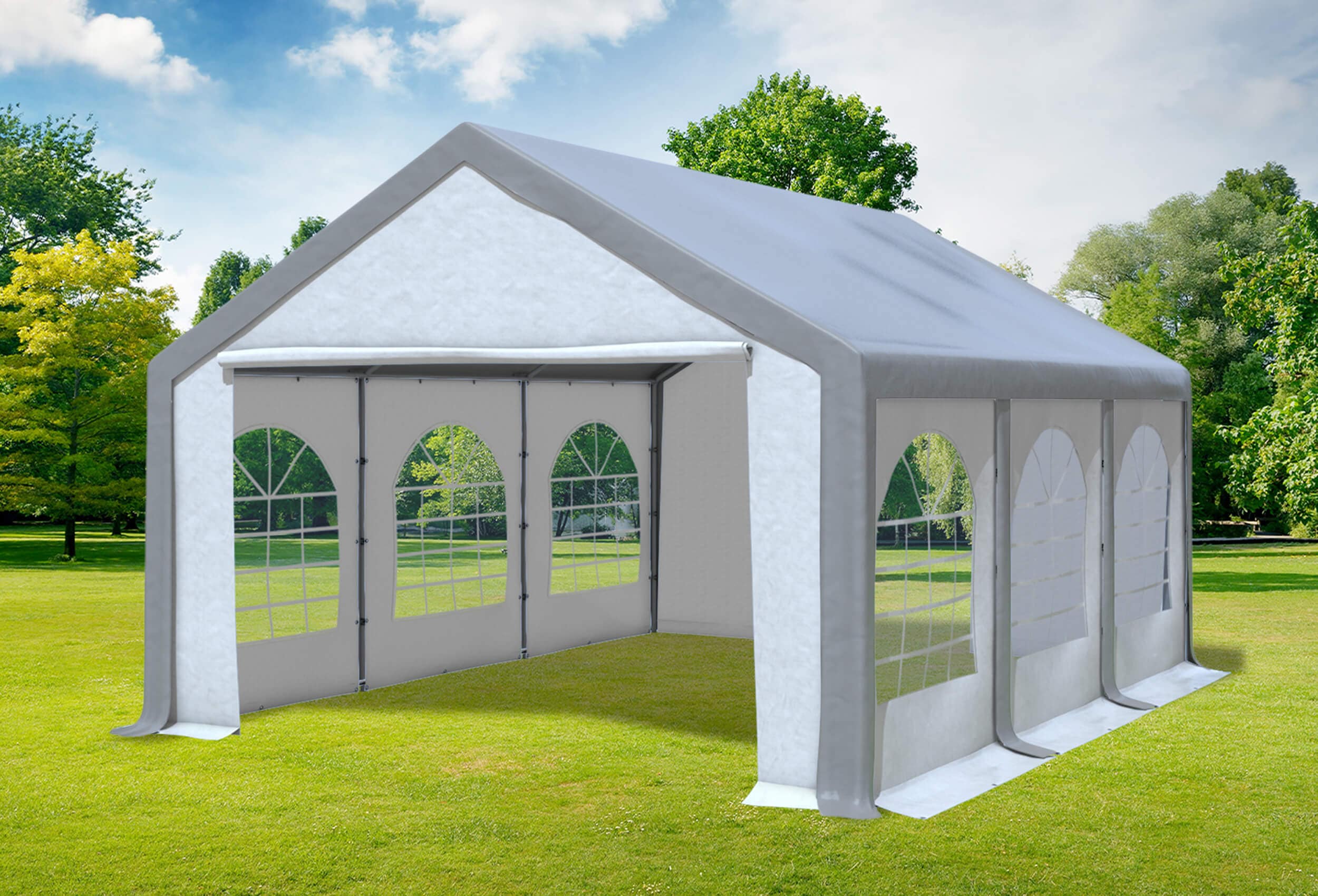 4x6 m Partyzelt, PVC grau weiß 