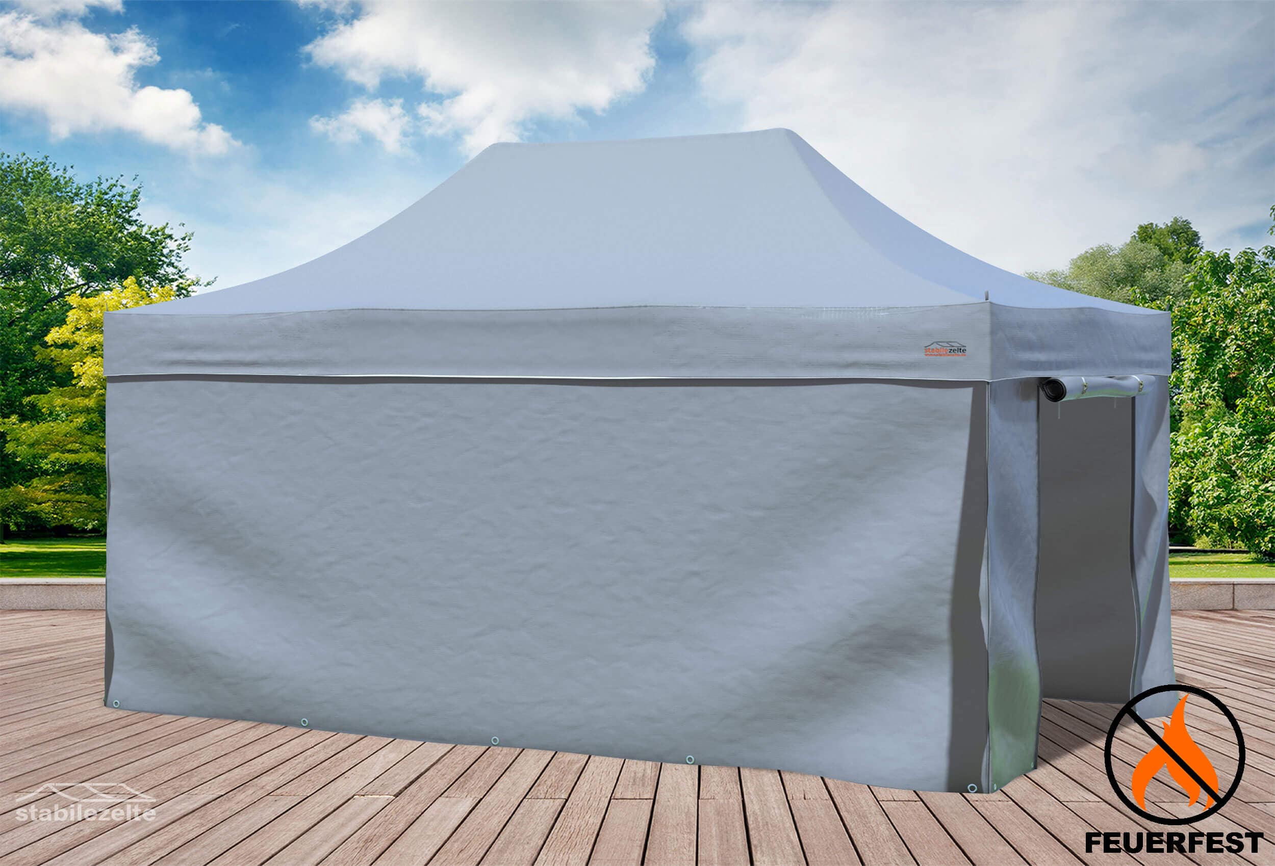 3x4,5 m Faltpavillon, PVC feuersicher grau