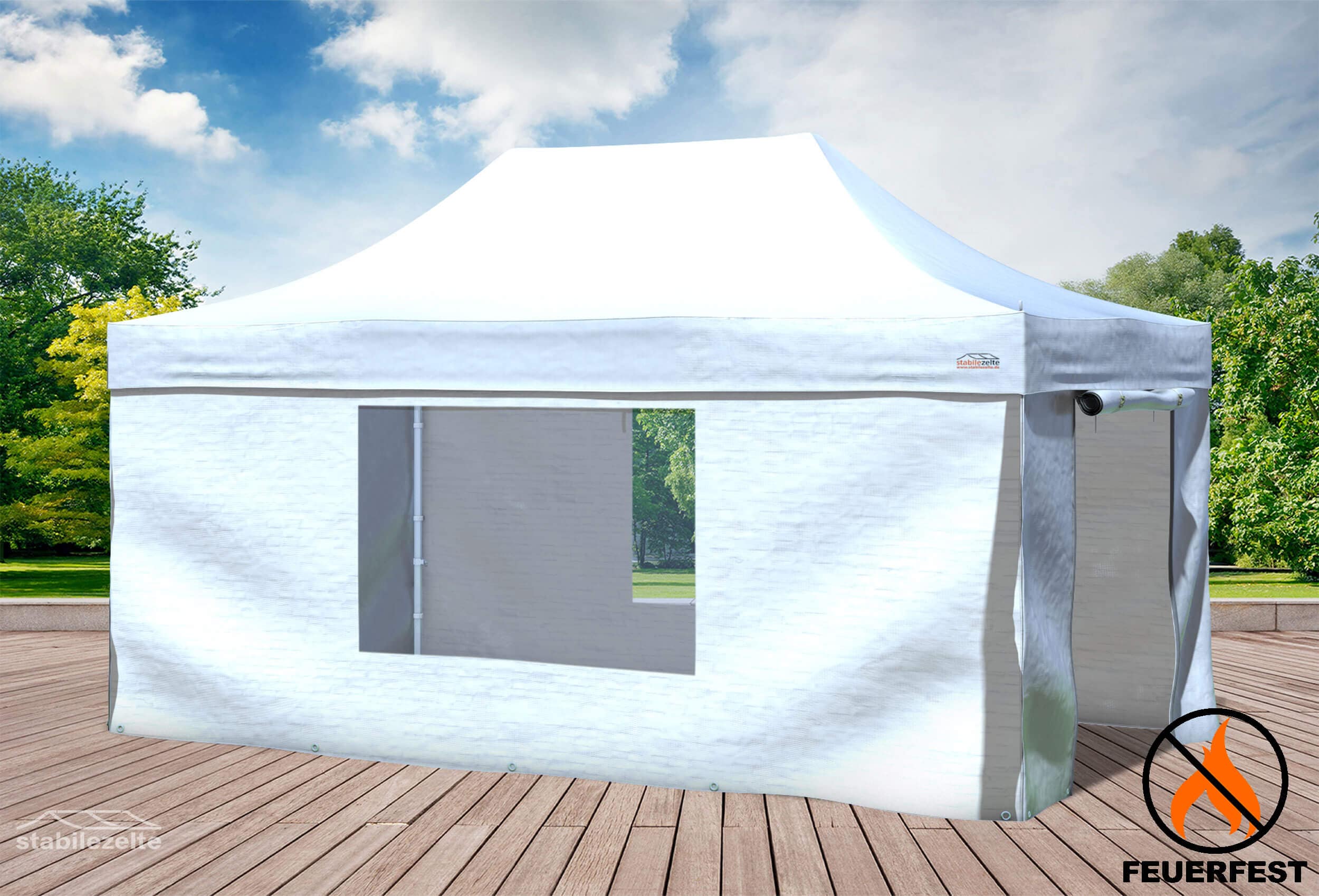 3x4,5 m Faltpavillon, PVC feuersicher weiß