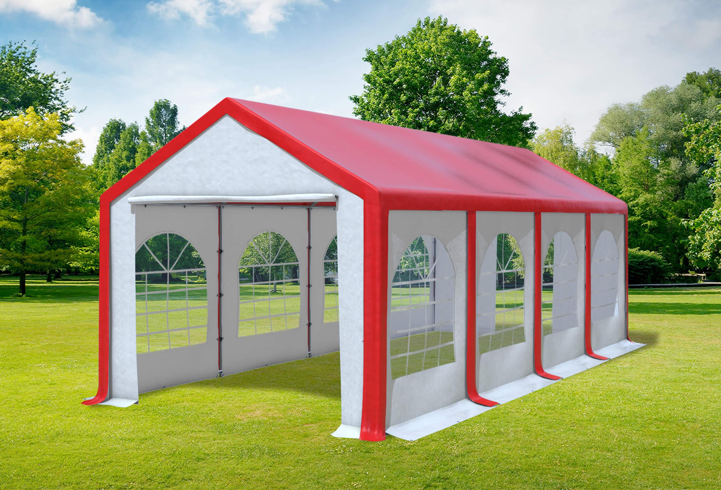 3x8 m Partyzelt, PVC rot weiß