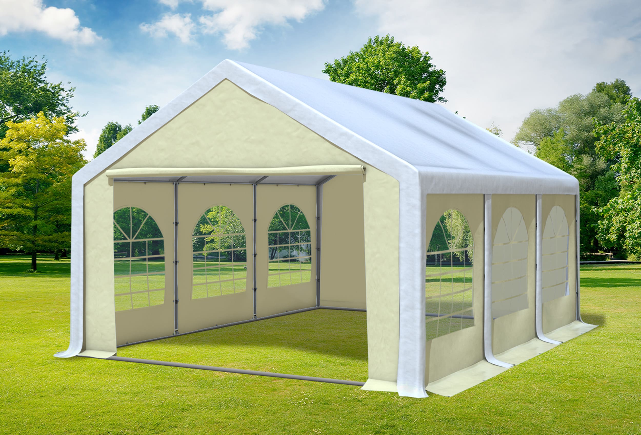 4x6 m Partyzelt, PVC weiß beige