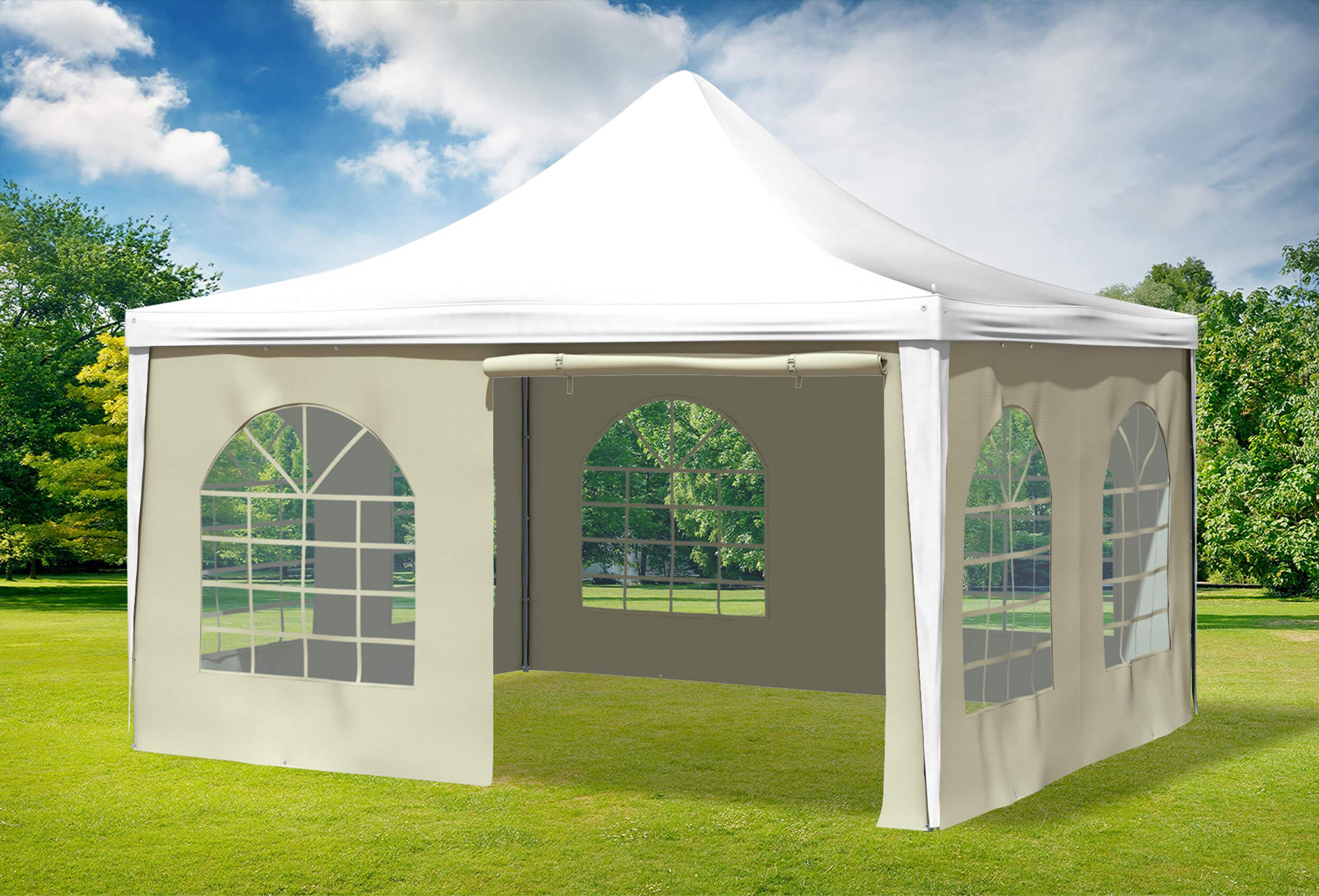 4x4 m Pavillon, PVC Arabica weiß beige