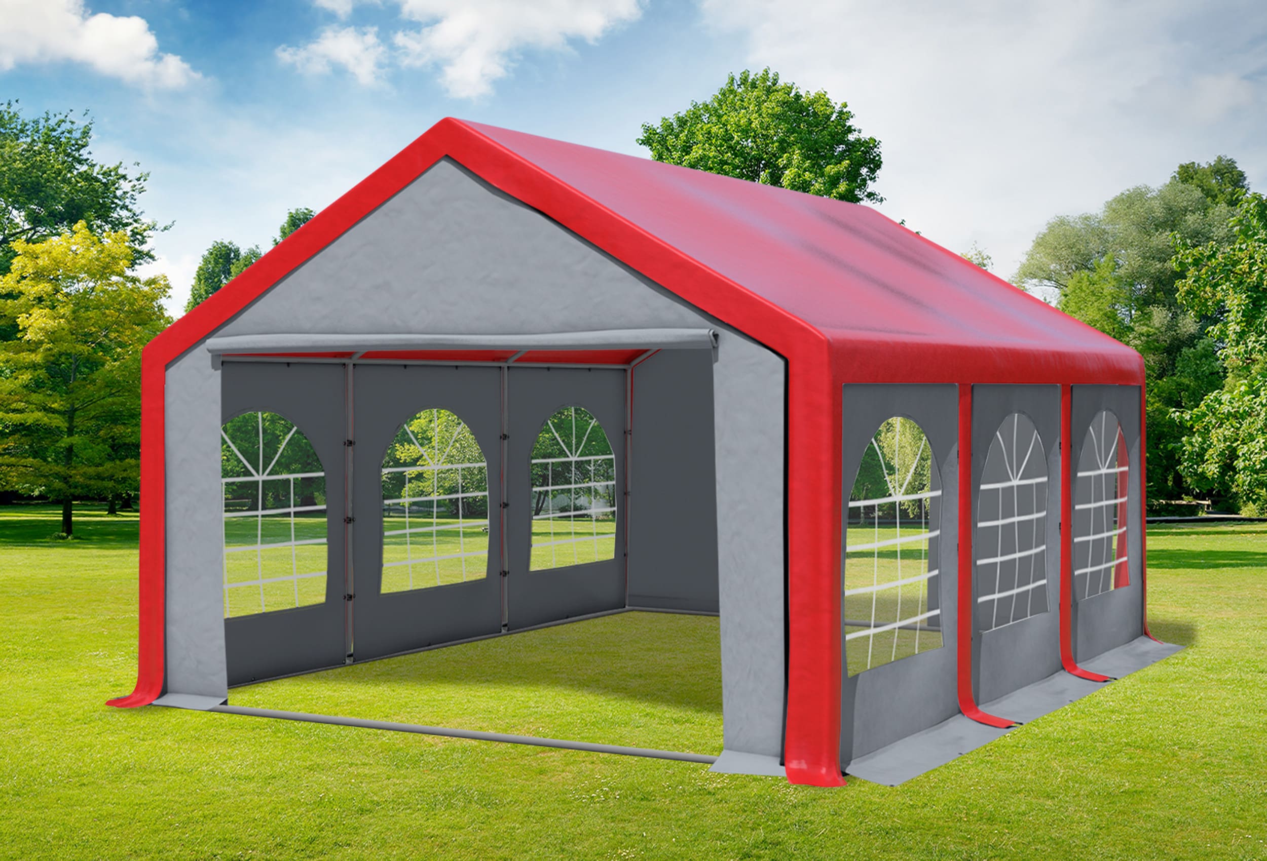 4x6 m Partyzelt, PVC rot grau