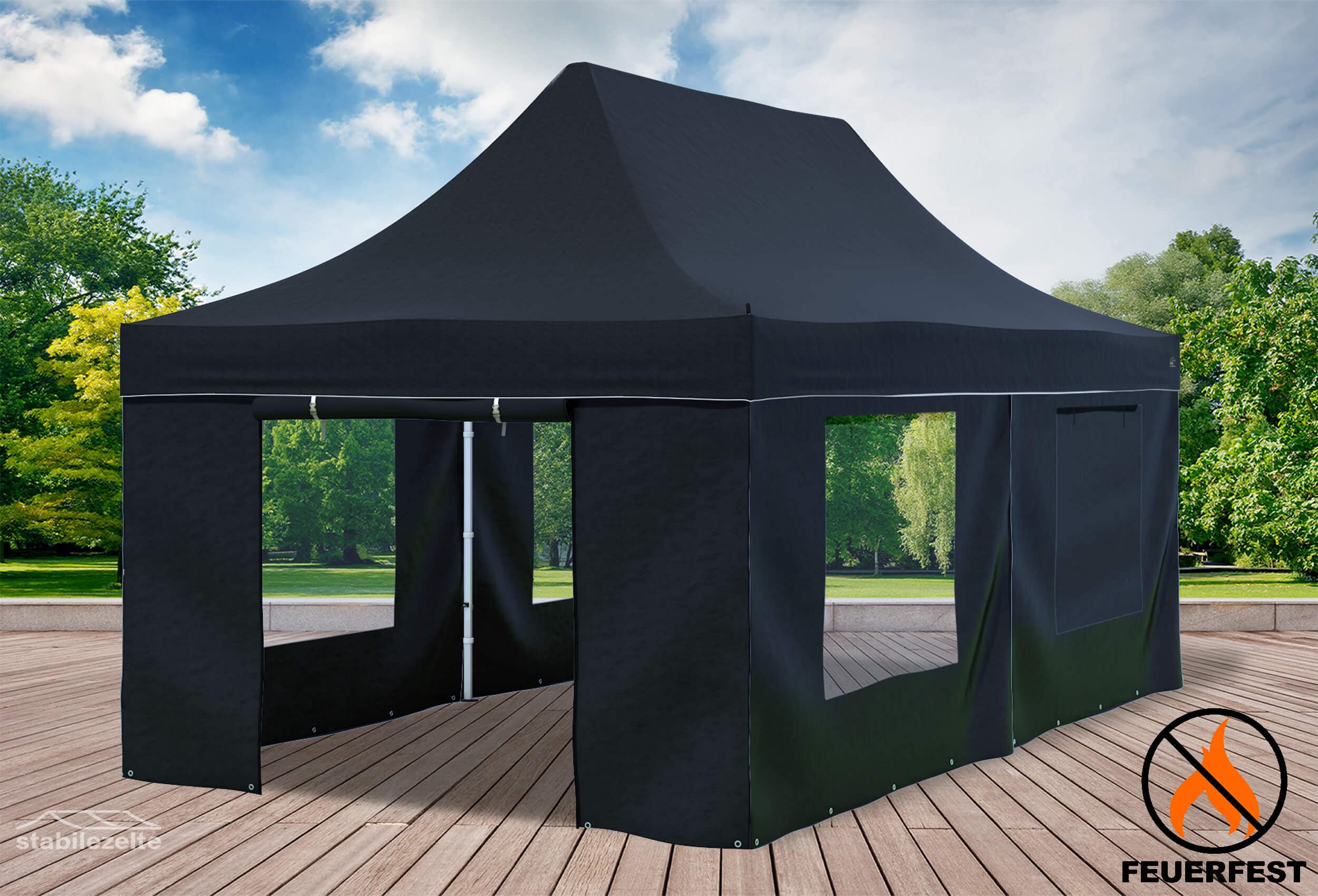 3x6 m Faltpavillon, PVC feuersicher schwarz