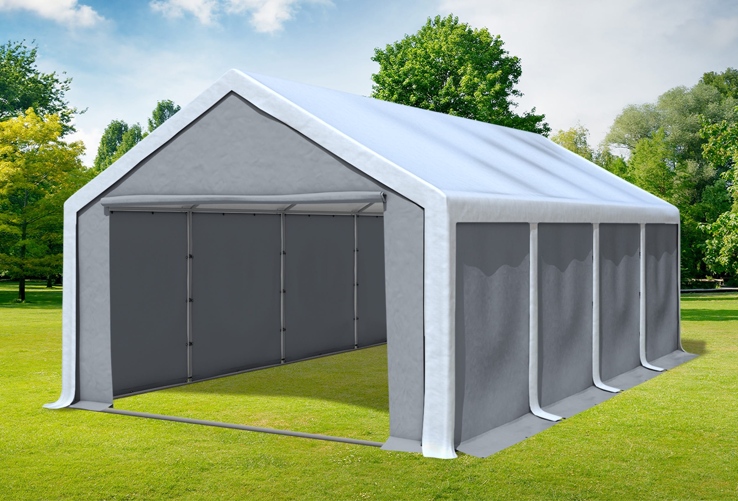 4x8 m Partyzelt, PVC weiß grau